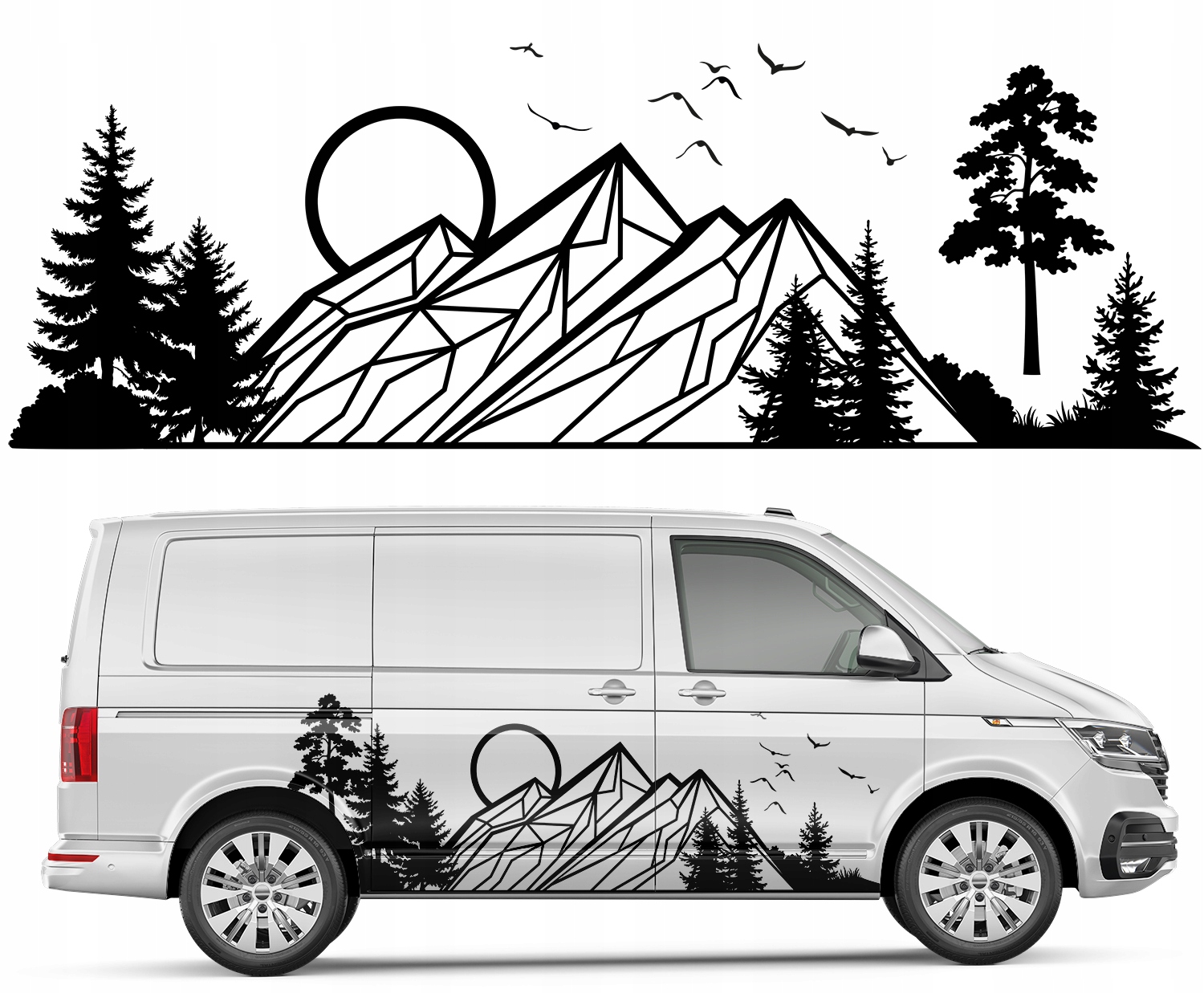 Nálepka Grafika na karavan, karavan, Hory, Mountains, Les 89x262 cm