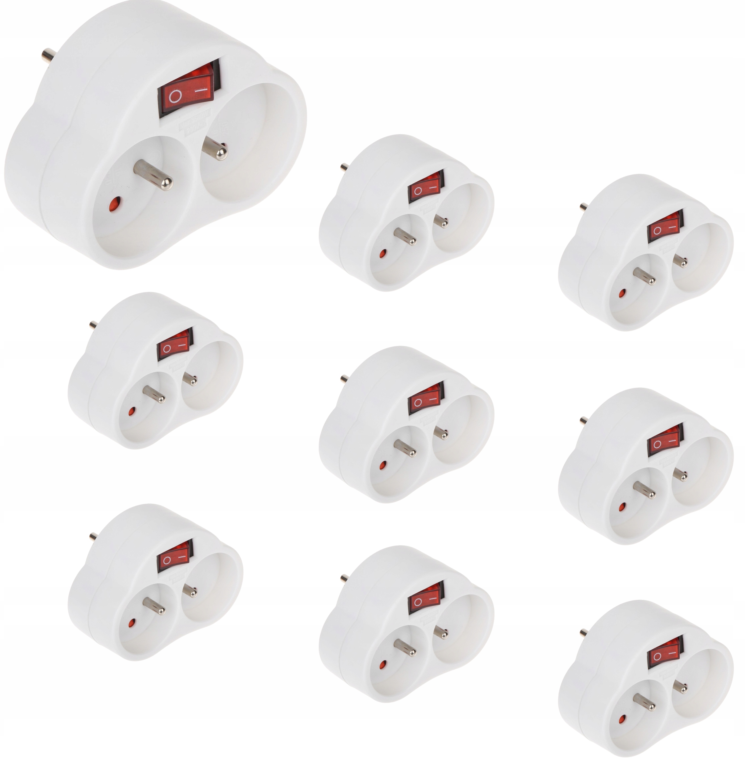 9 x Rozbočovač Uzemnění 2 Zásuvky Zlodějka Vypínač Sada