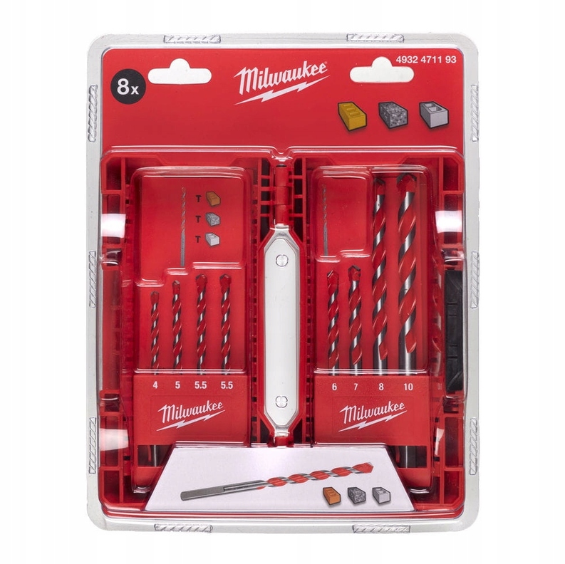 Sada vrtáků do betonu Milwaukee Premium Tct 8 kusů od 4 do 10 mm