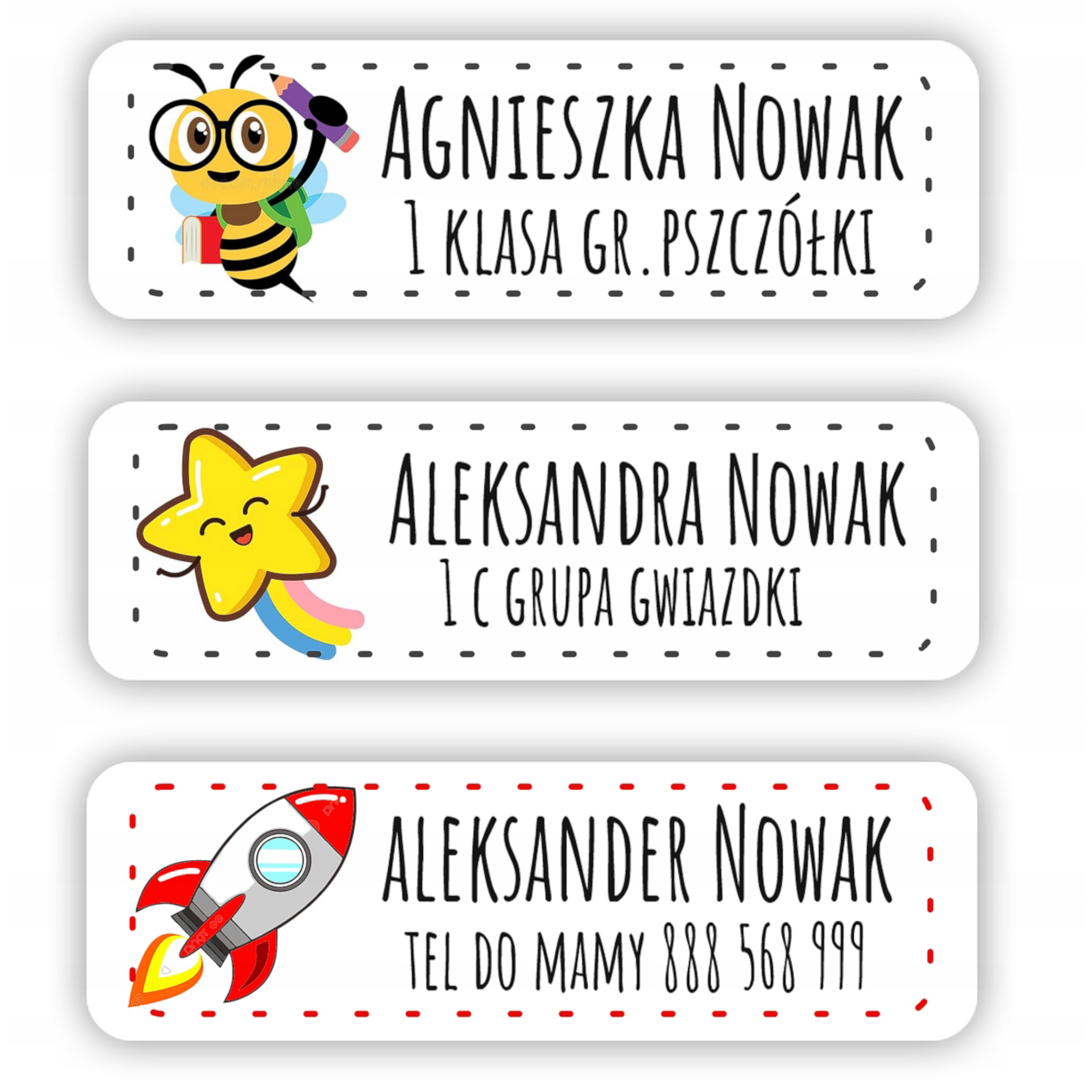 64x NAPRASOWANKI METKI NAKLEJKI IMIENNE IMIENNIKI