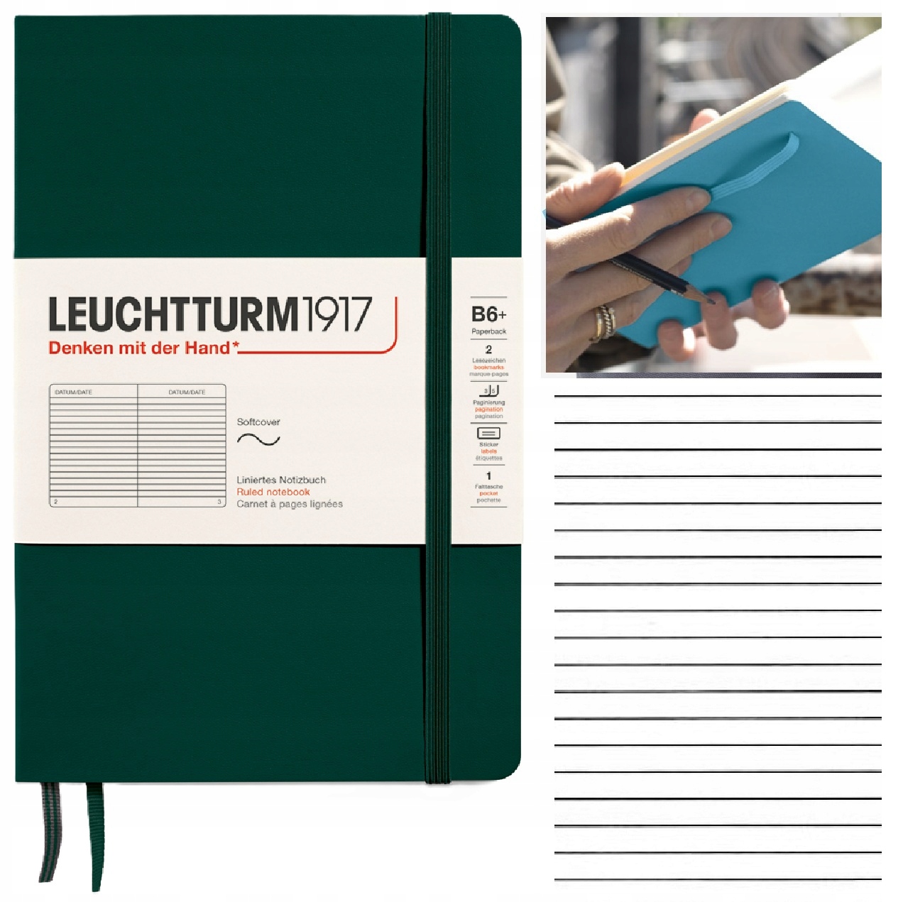 LEUCHTTURM1917 Notatnik Notes B6 Linia miękki zeszyt w linię Forest Green