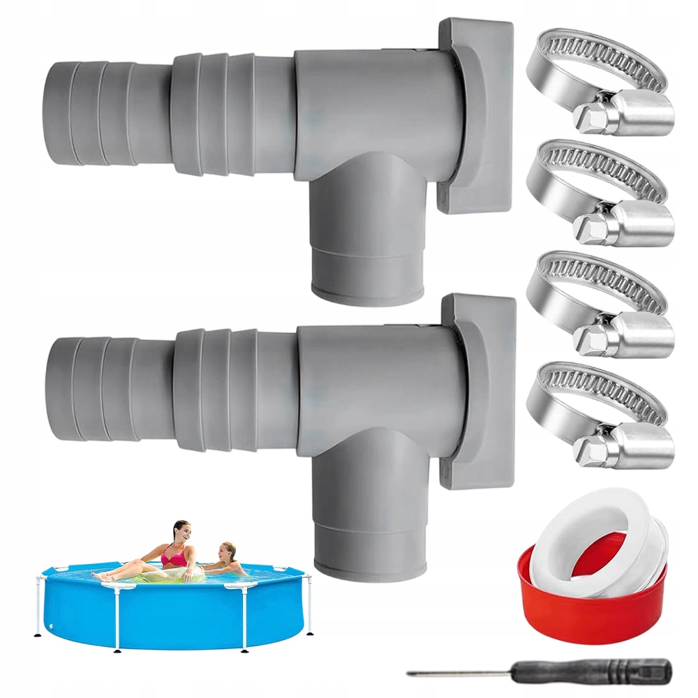 2X ZAWÓR ZAMYKAJĄCY ZESTAW PRZYŁĄCZENIOWY DO BASENU 32MM + ZACISK WĘŻA