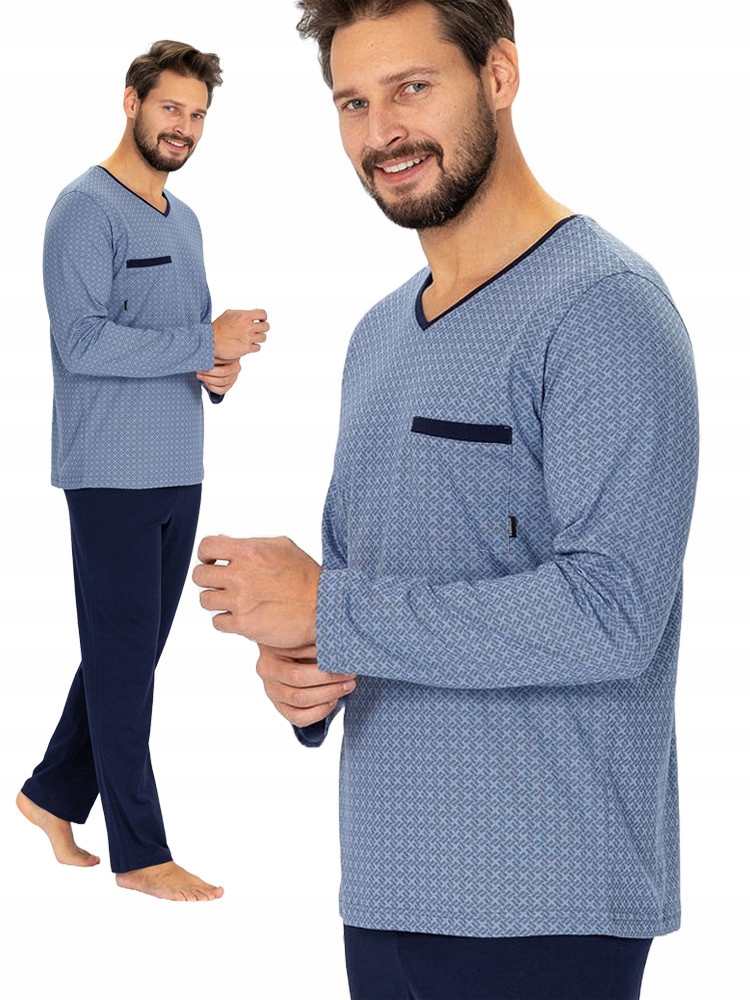 Hotberg Big Carl modré pohodlné pánské dlouhé pyžamo 4XL