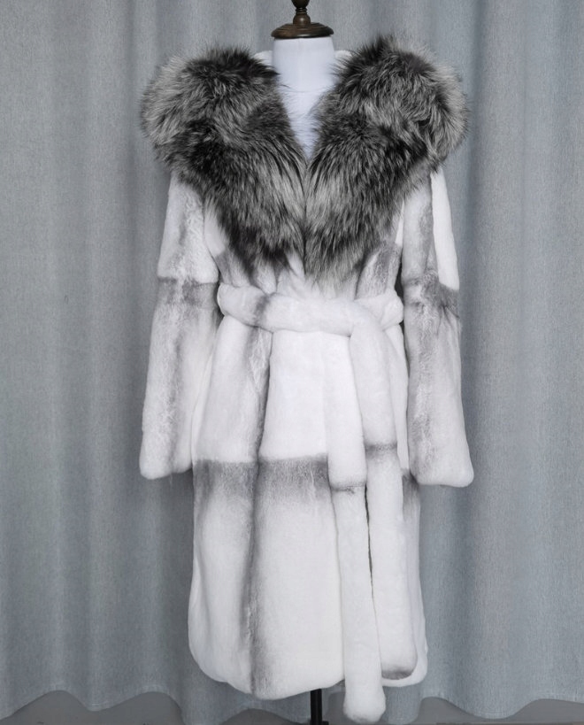 Płaszcz Futro naturalne Królik Srebrny Lis 36 S Rozmiar S