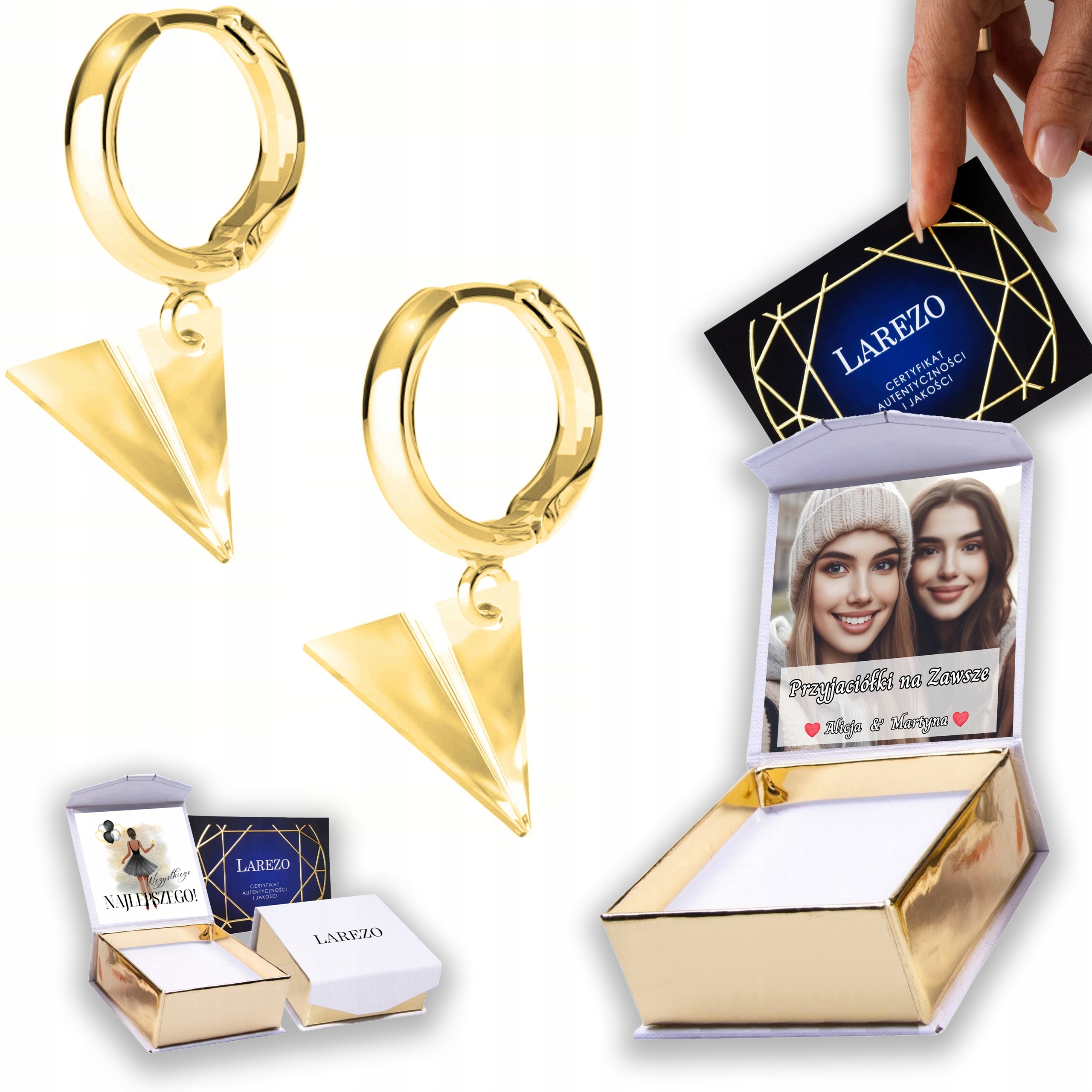 Zlaté Náušnice 925 s letadlem Letadla Origami Potisk