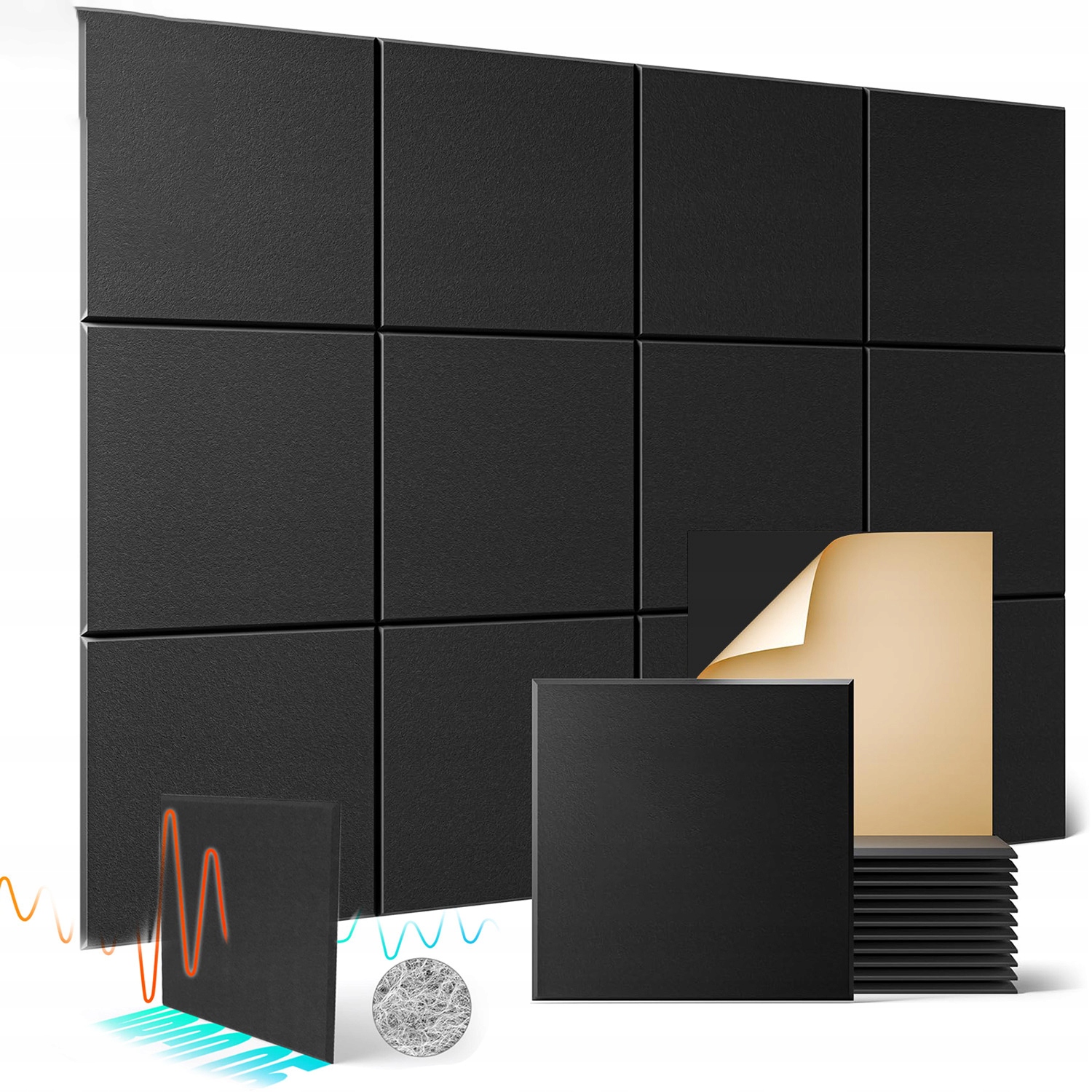 Akustická pěna Čtverec s fází, oboustranný dekorativní panel do obývacího pokoje 30 cm