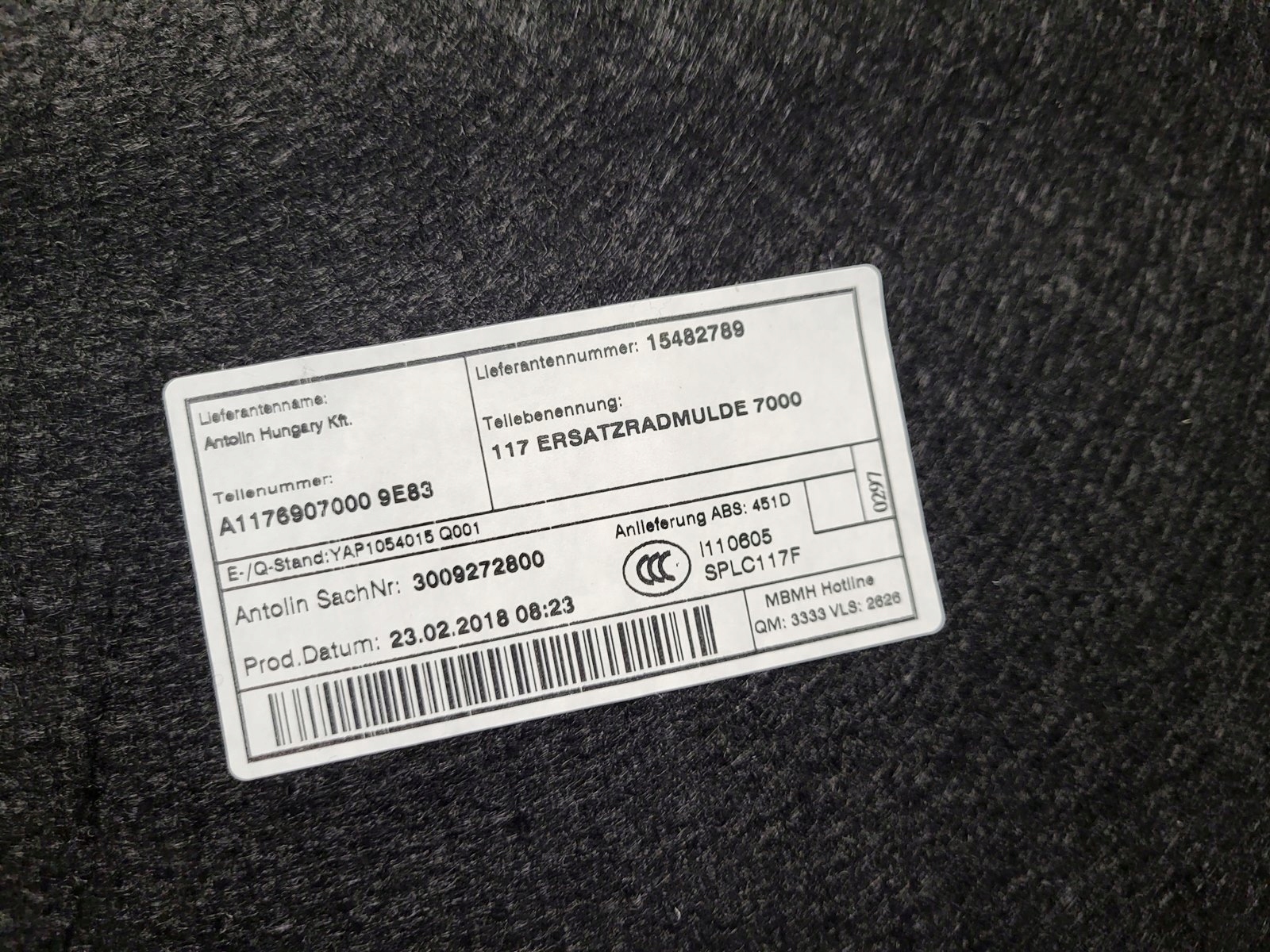 floor boot mats passenger compartment MERCEDES CLA C117 W117 A1176802101