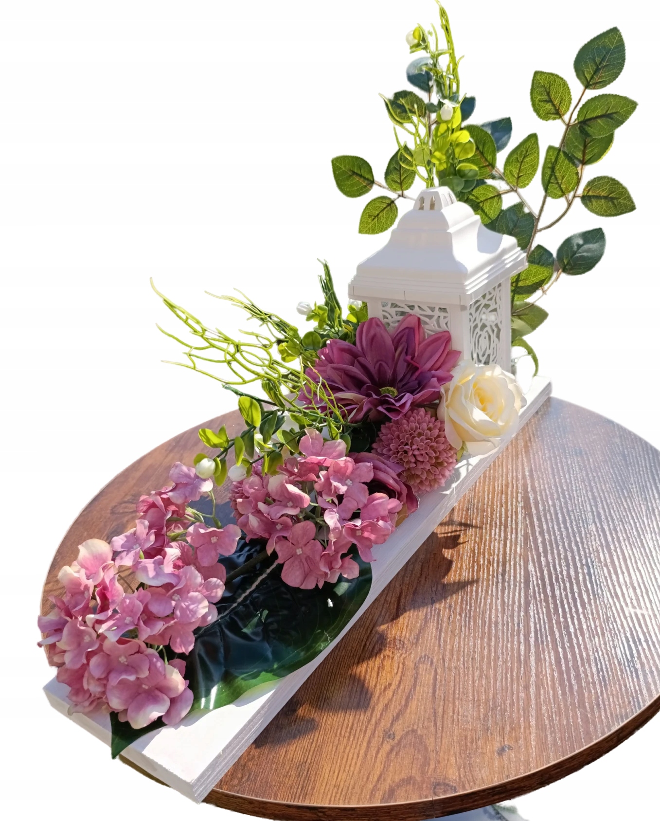 Dekorace na hrob Deska Dřevo 60 cm Kompozice na hřbitov se Zniczem (led)