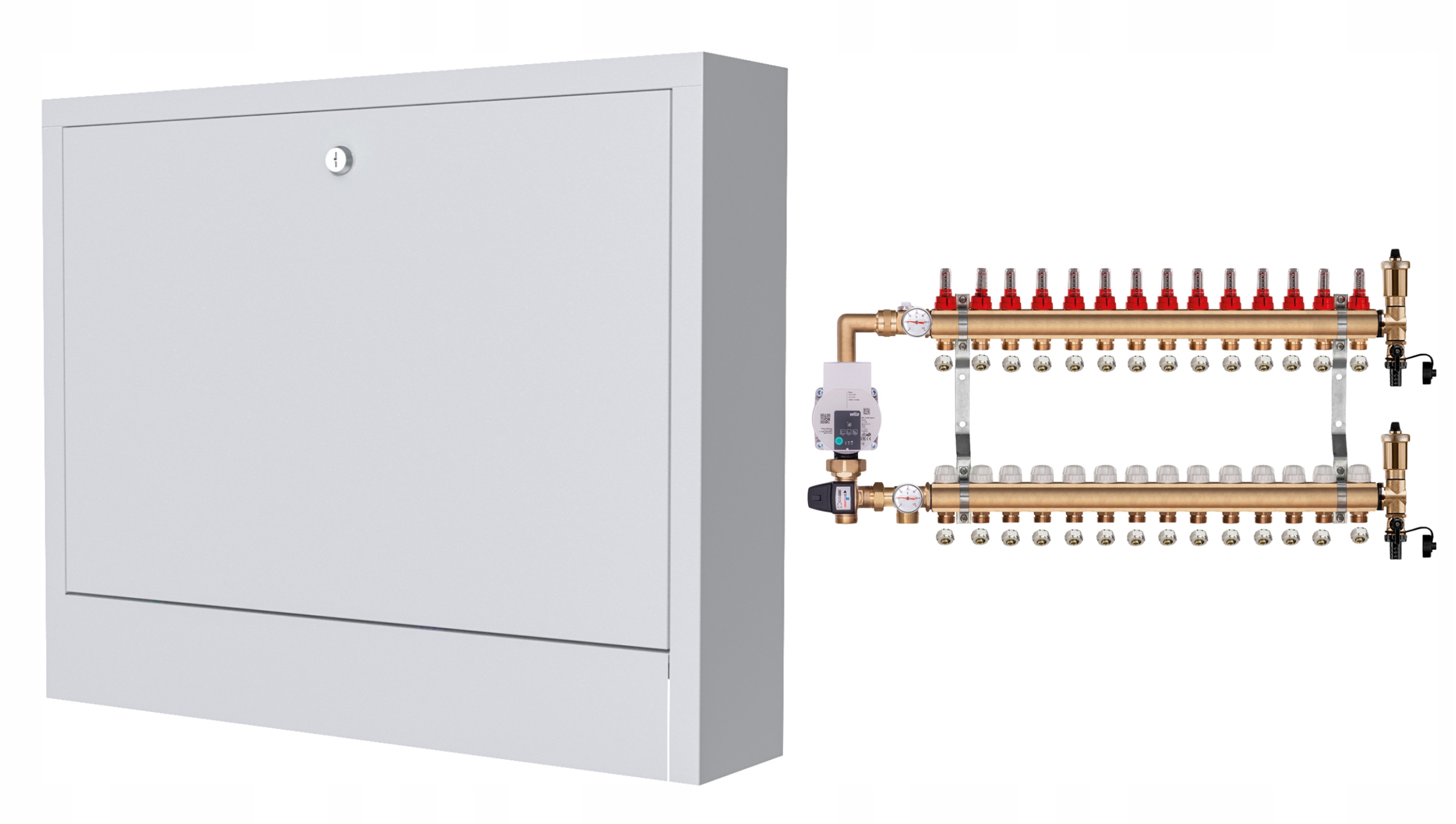 Mosazný Rozdělovač Pro Podlahovku 14 S Čerpadlem Wilo+nástěnná Skříňka+pex