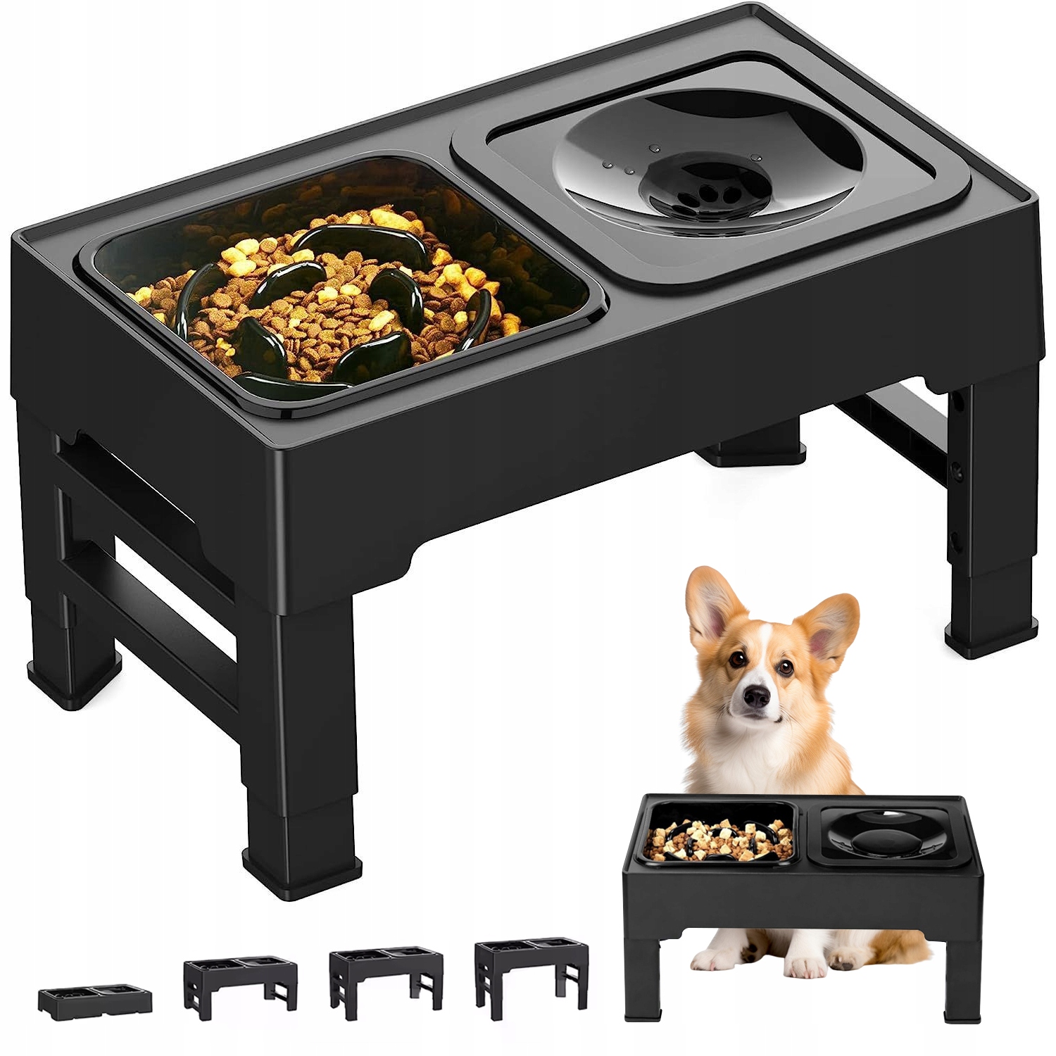 Levně Dvojitá Miska Pro Psa S Nastavitelnou Výškou Na Stojanu, Neklouzavá, 2V1