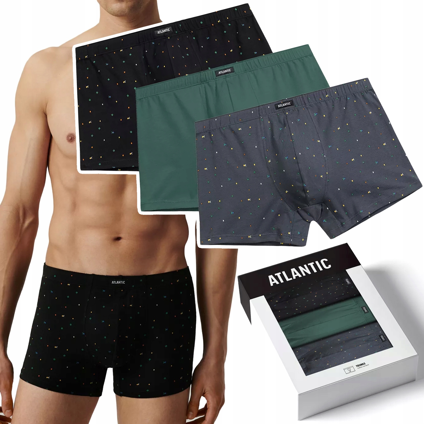 Pánské boxerky 3 Páry klasické Bavlněné šortky Atlantic 3MH-204 XL