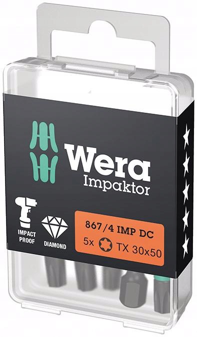 Bit Impaktor Torx TX30x50mm, 5ks/balíček, na držák 1/4", DIN3126 E6,3 Wera