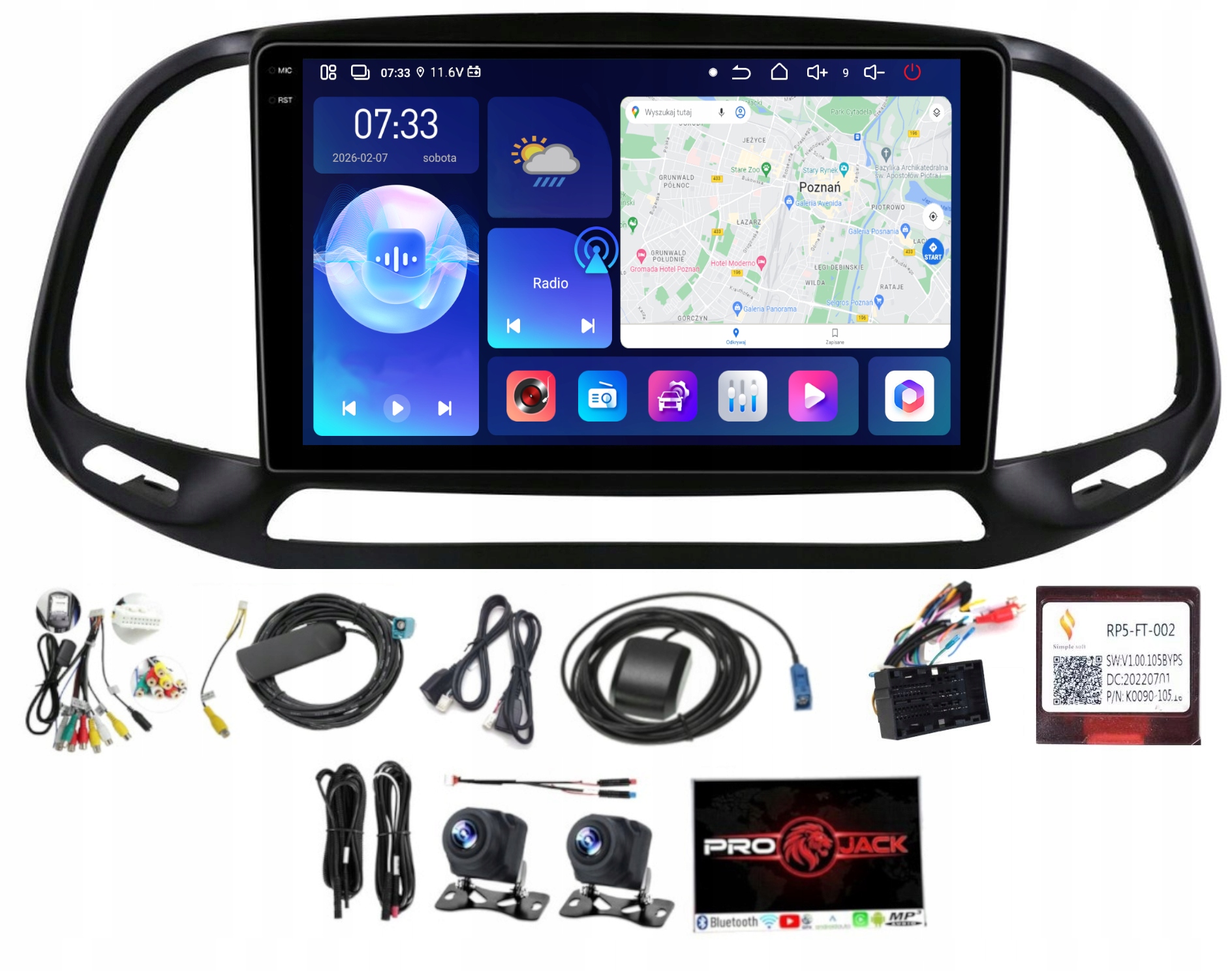 Autorádio S Navigací Android Fiat Doblo III 2015-2022 6GB Ram 128GB Paměť Sim