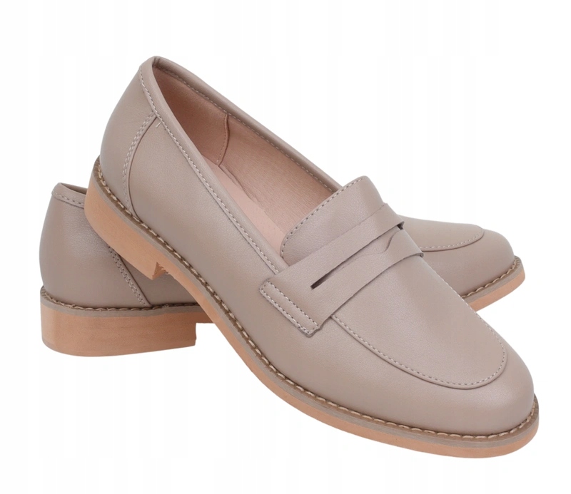 Piękne beżowe mokasyny skórzane damskie klasyczne lordsy