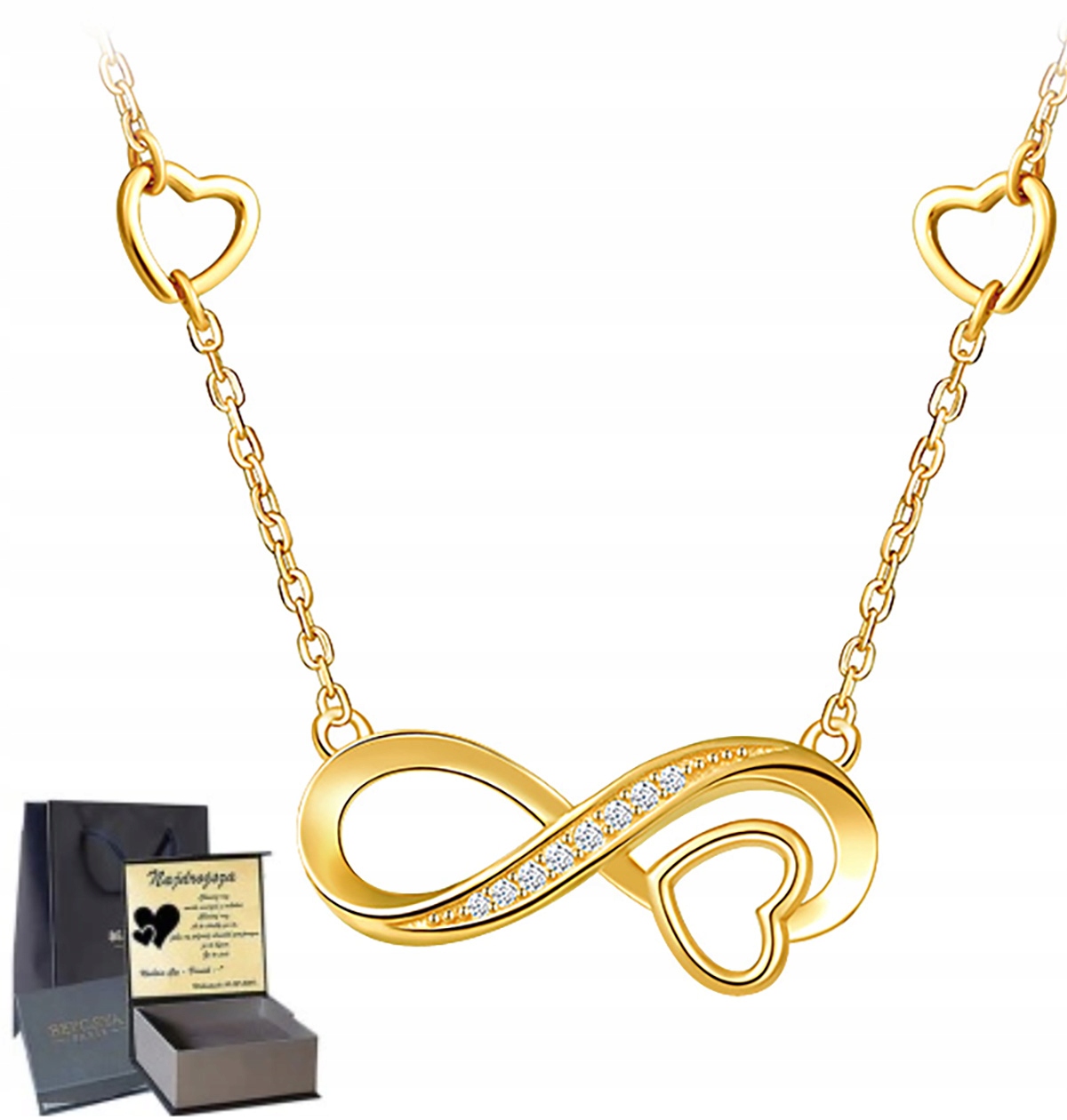 

Infinity Złoty Naszyjnik Srebro Swarovski Grawer