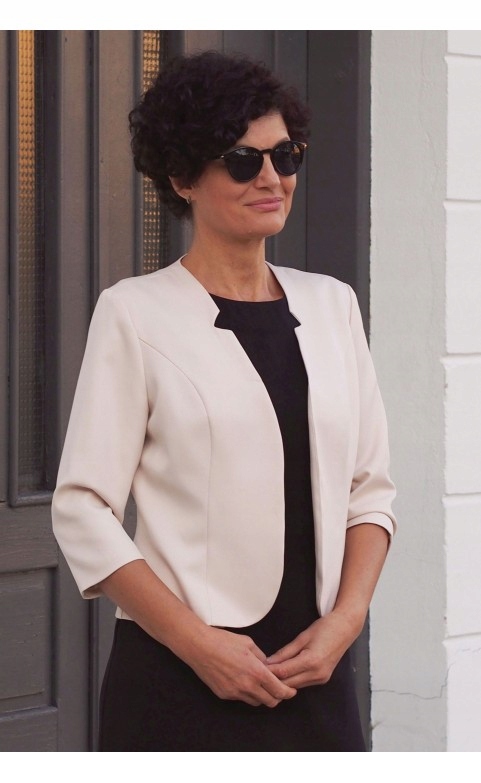 NIEZAPINANY ELEGANCKI ŻAKIET BOLERKO BEŻOWY 38 Materiał dominujący poliester