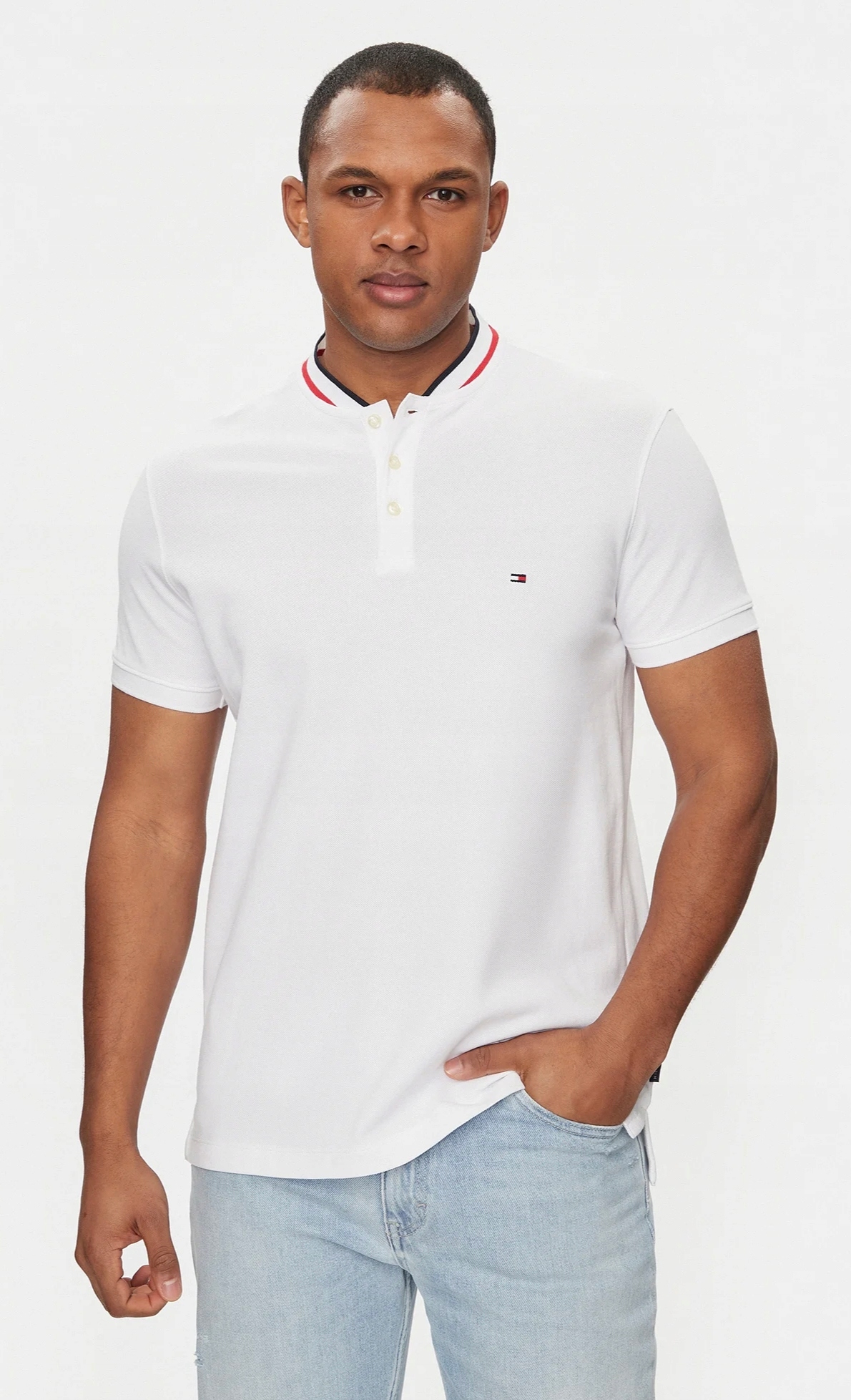 Polokošile Tommy Hilfiger Baseball Collar Slim Fit (White) XXL fit XL