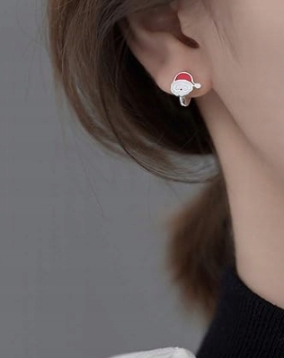 KOLCZYKI SREBRNE 925 KOŁA MIKOŁAJ RENIFERY Kolekcja ŚNIEŻYNKA