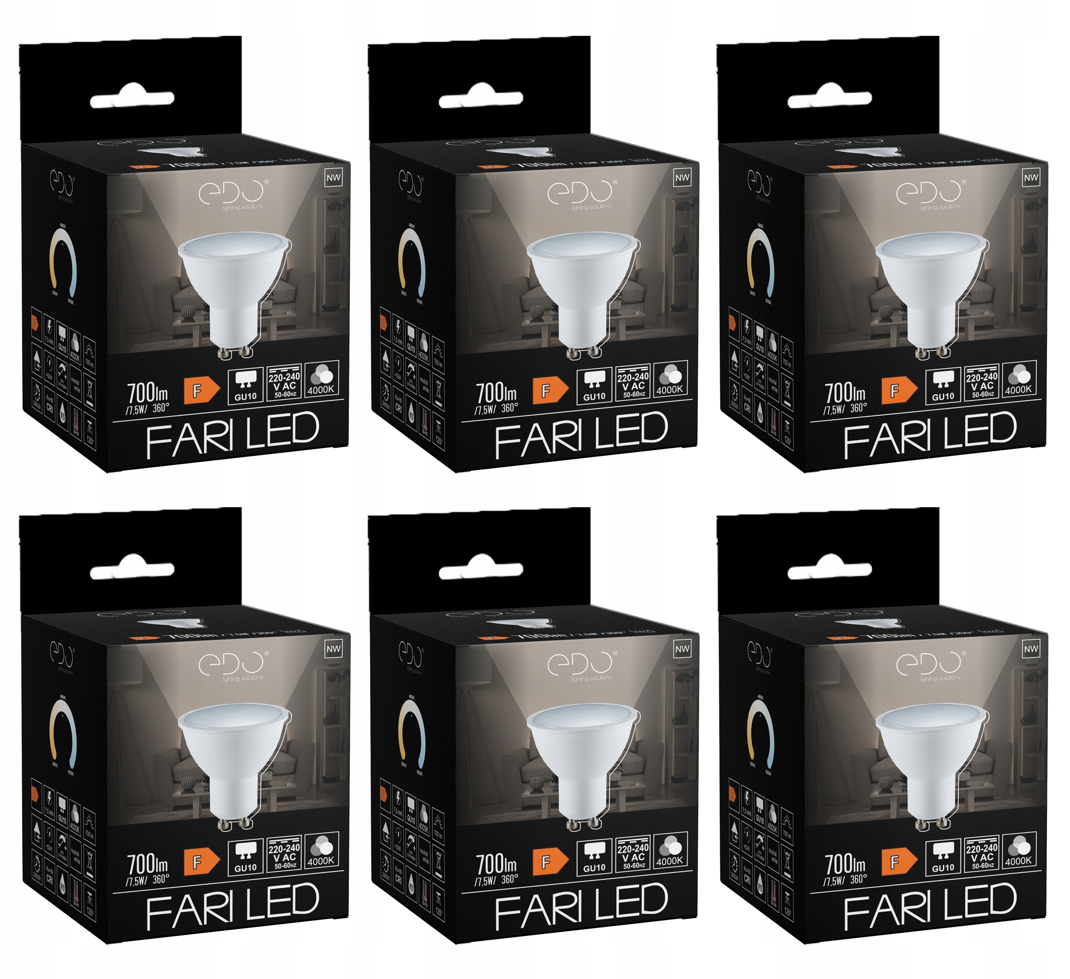 

6x Żarówka Led GU10 7,5W 4000K 120' 700lm Edo