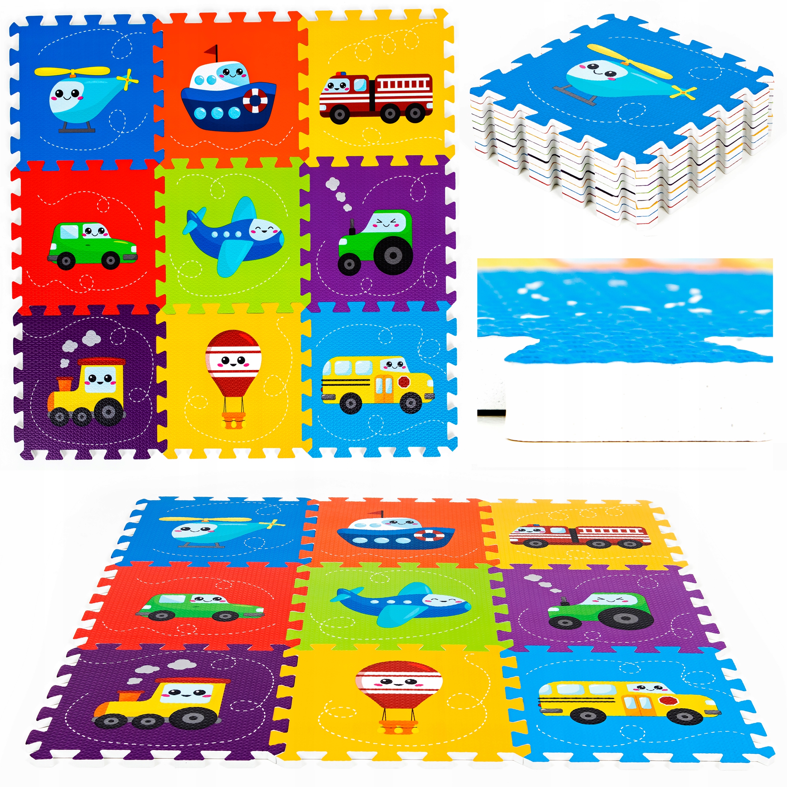 

Gruba Mata edukacyjna Pojazdy puzzle Piankowe 9szt
