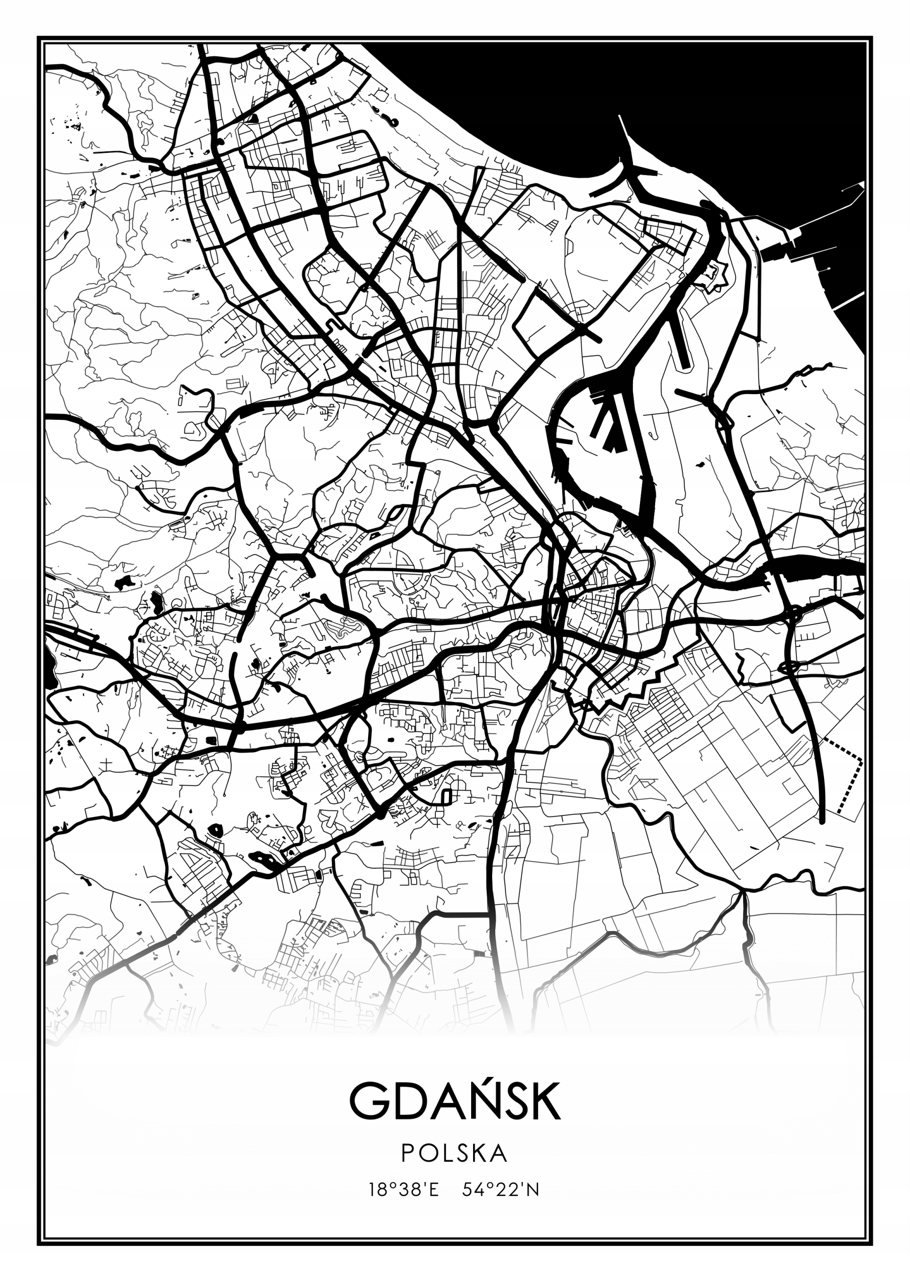 

Mapa czarno biała plakat Gdańsk 50x70cm