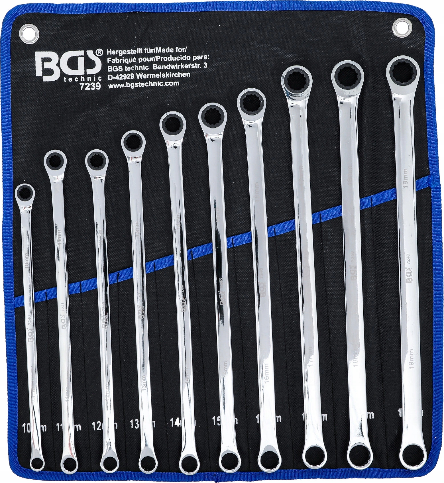 Bgs 7239, Súprava račňových očkových kľúčov extra dlhé 10 19 mm 10diel