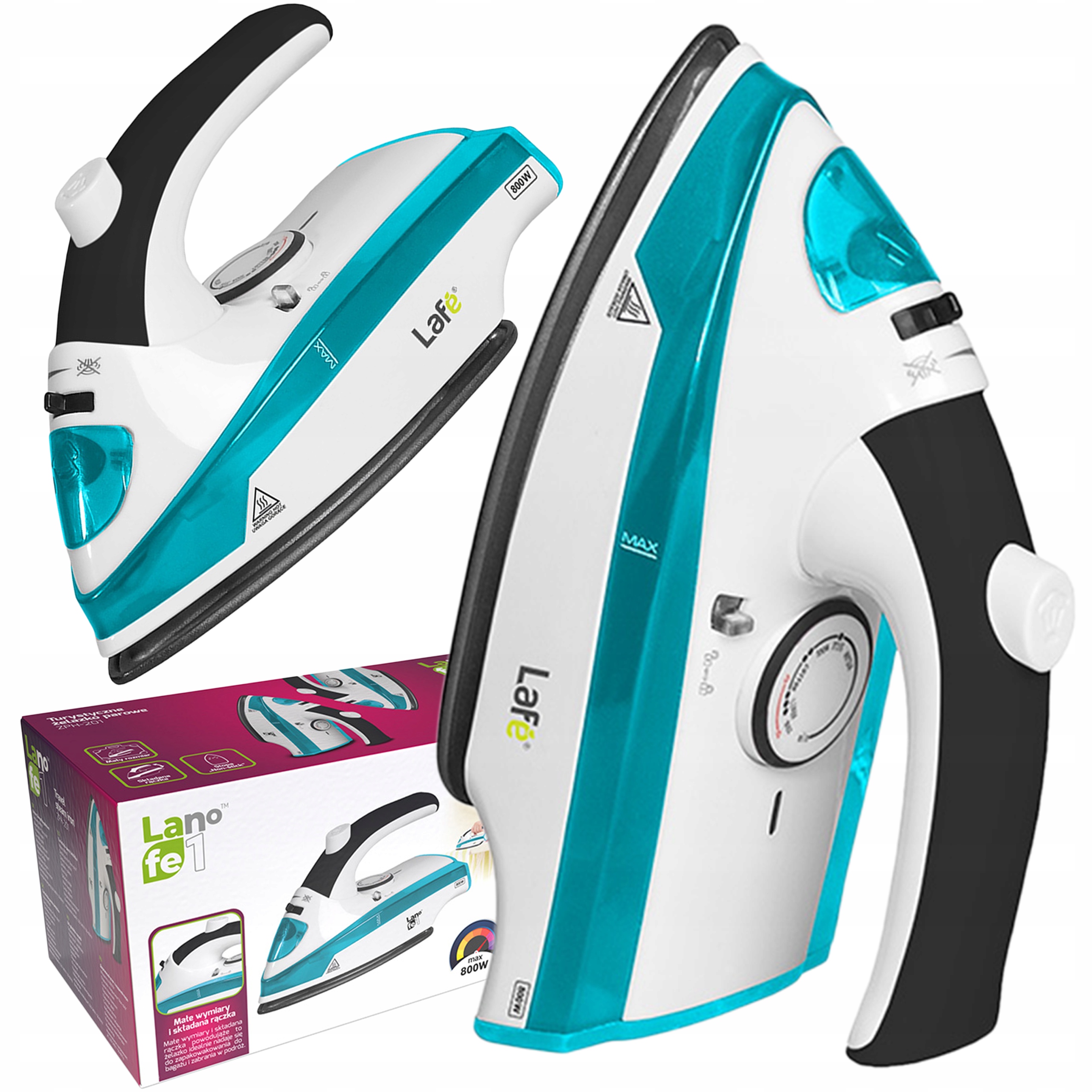 ŻELAZKO TURYSTYCZNE MAŁE PODRÓŻNE PAROWE NON-STICK SKŁADANE REGULACJA °C Model ZPH 201