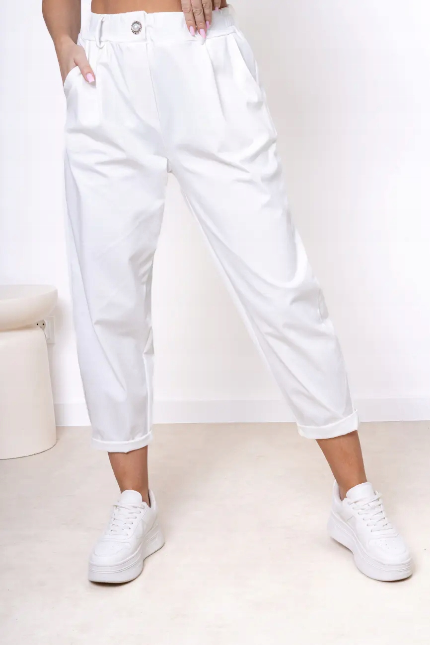 Kalhoty Livan's bílé elastické knoflíček expres uni velké XL, 2XL, 3XL