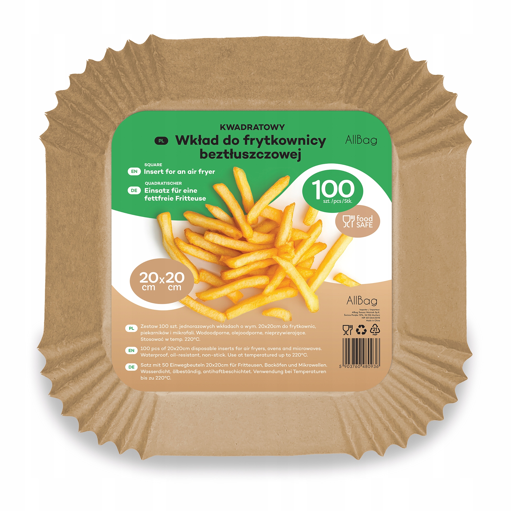 PAPIEROWE WKŁADY DO AIR FRYER FRYTKOWNICY BEZTŁUSZCZOWEJ 100szt FORMA TACKI