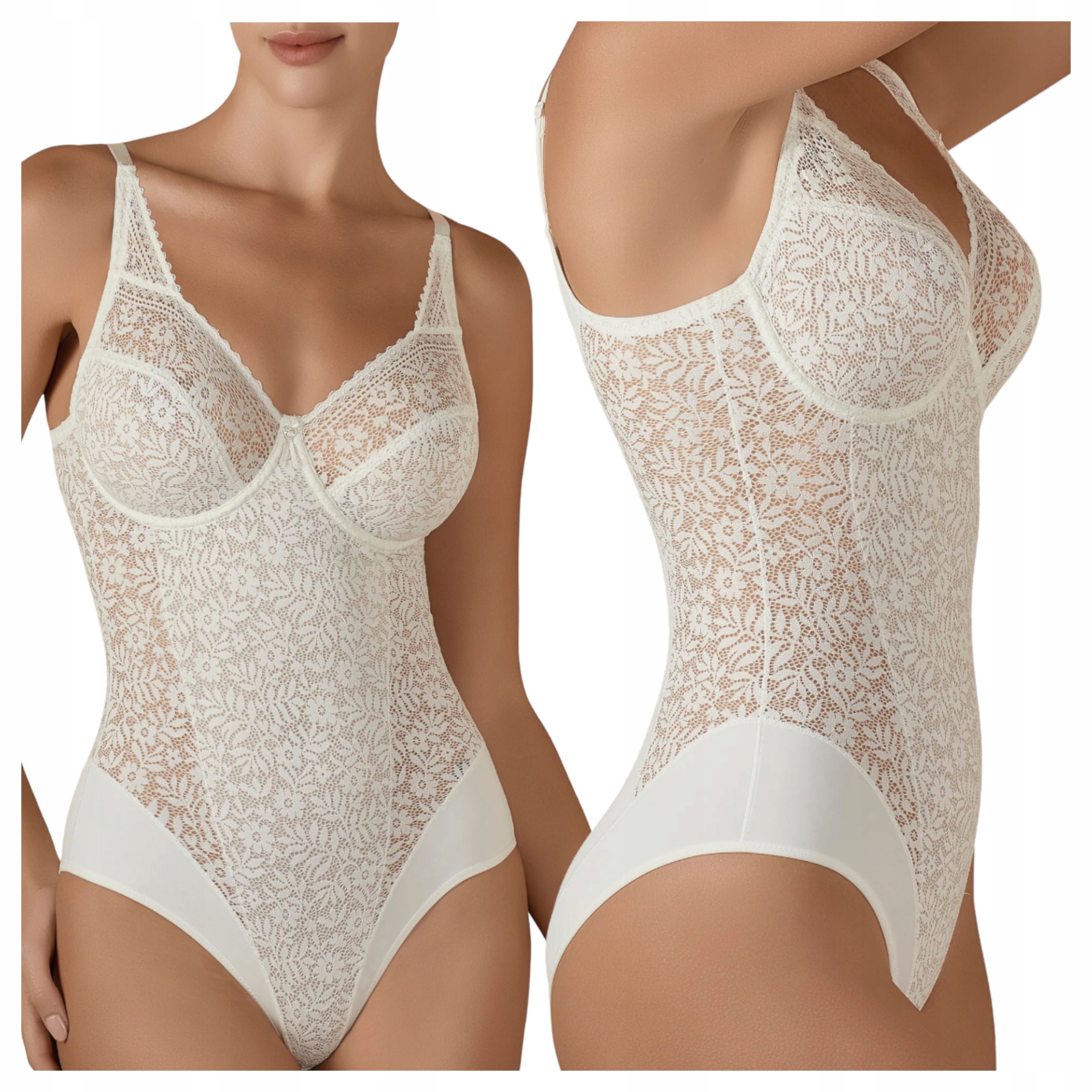 Dámské krajkové modelovací body s bílou strukturou a kosticemi 70C