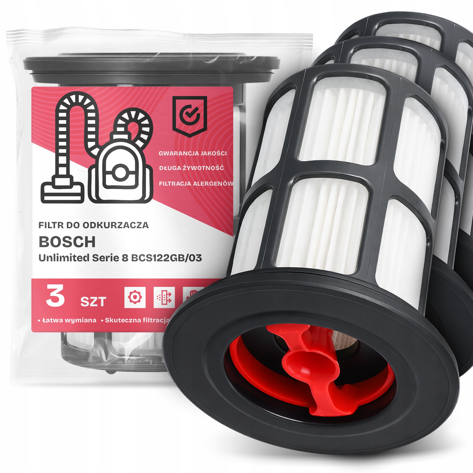 3x Filtr Do Vysavače Bosch Unlimited Serie 8 BCS122GB/03 Hepa Filtry Em-w