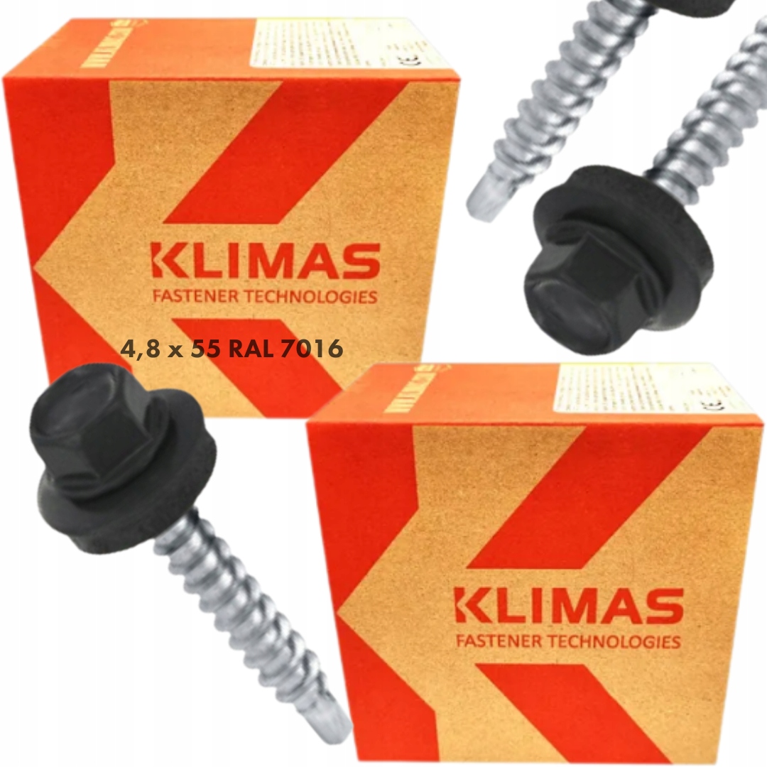 2x Wkręty samowiercące farmery drewno 4,8x55 podkładka Epdm Ral 7016 200szt