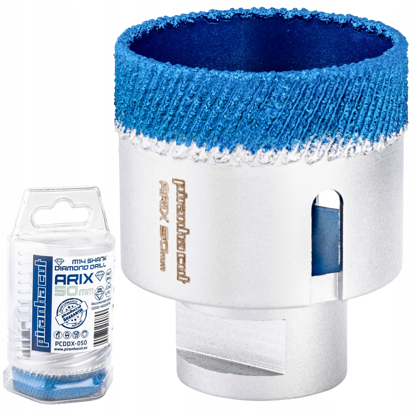 Piranhacut Korunkový Vrták Diamantová Korunka 50 mm M14 Ideální pro gres