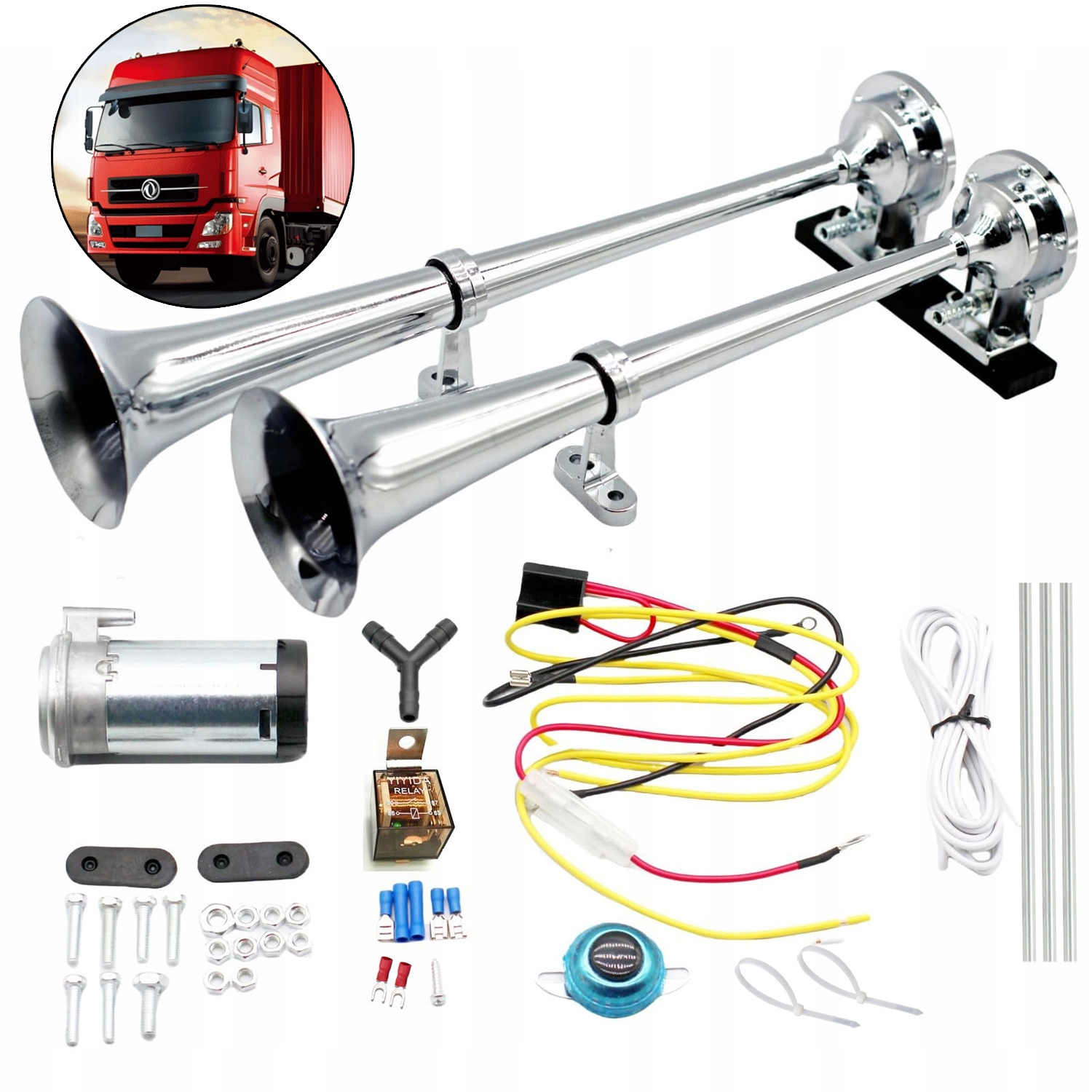 Klakson Fanfára Pro Tir Hlasitý Pneumatický Signál Aut 12V 600 Db Sada