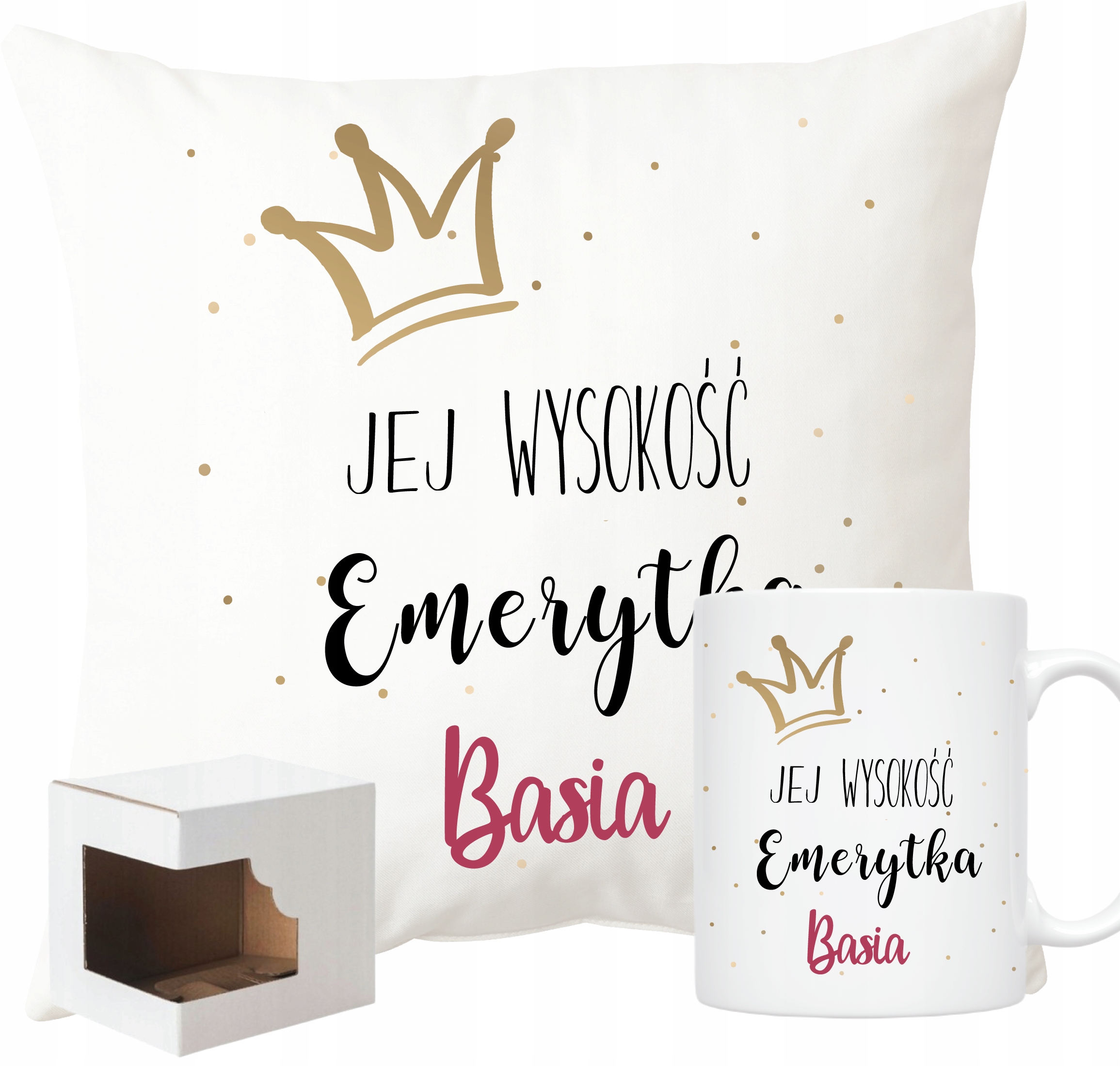 ZESTAW PREZENTOWY KUBEK + PODUSZKA dla EMERYTKI EMERYTA EMERYTURA