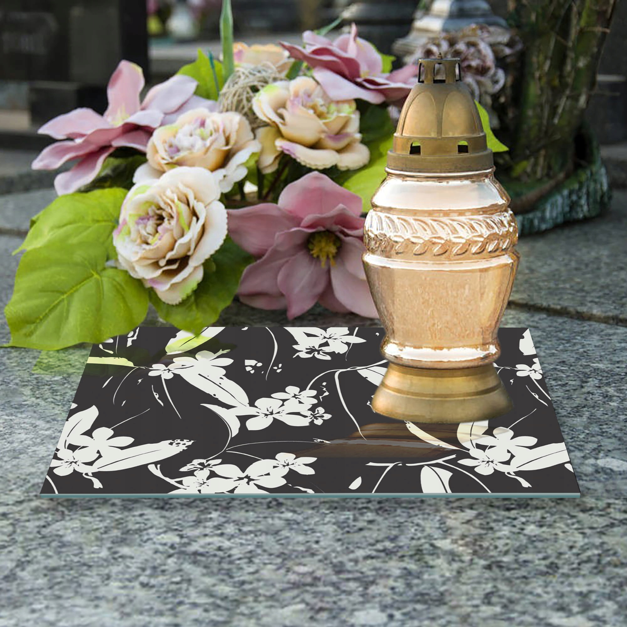 SZKLANA PODSTAWKA POD ZNICZE 40x30cm Kwiaty 363b Kod producenta deska-szklana-363b