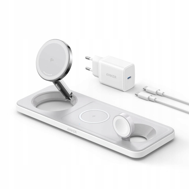 Ładowarka stacja bezprzewodowa Anker MagGo 15W 3w1 Do Apple Biała Usb-c