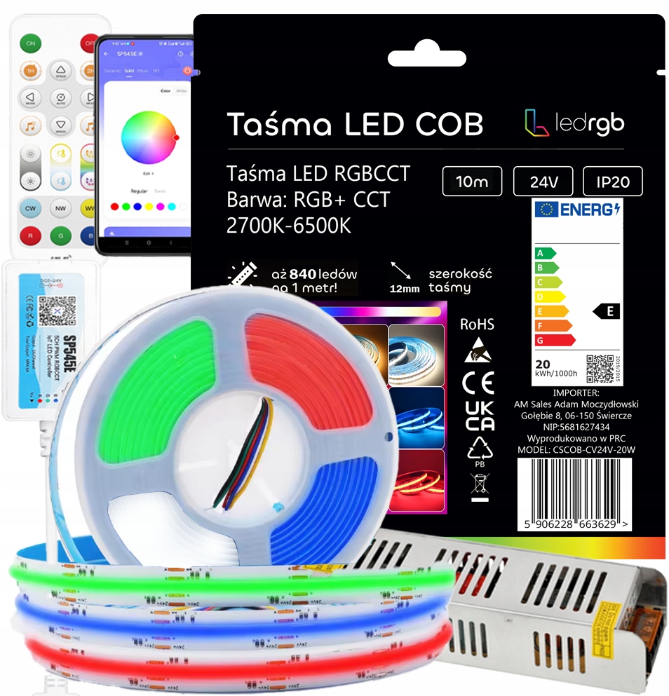 Set Led Pásek Cob Neon 10M Rgb Cct 840/m Dálkový Ovladač Aplikace Bluetooth Wifi