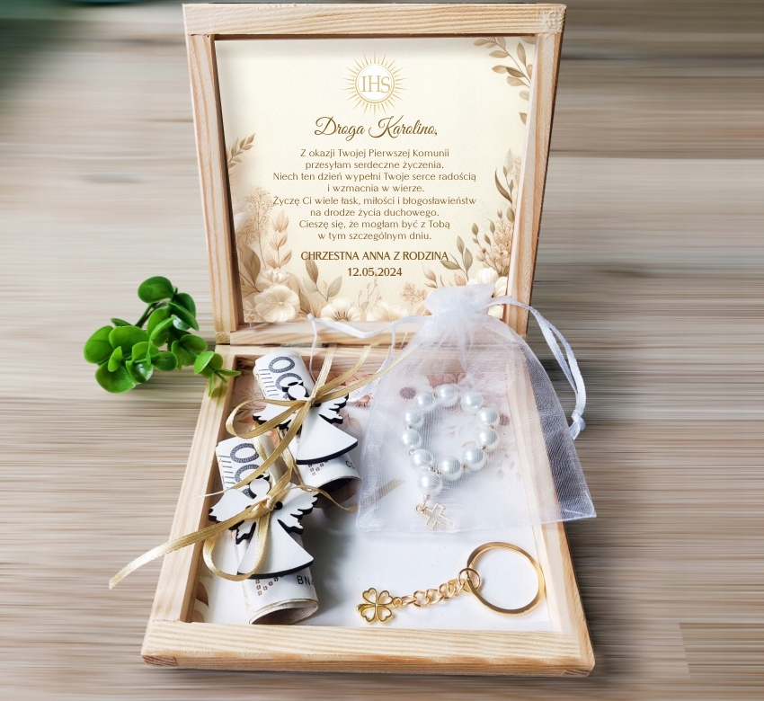ZESTAW NA PAMIĄTKĘ PIERWSZEJ KOMUNII ŚWIĘTEJ PUDEŁKO NA PIENIĄDZE KOMUNIA Marka inna