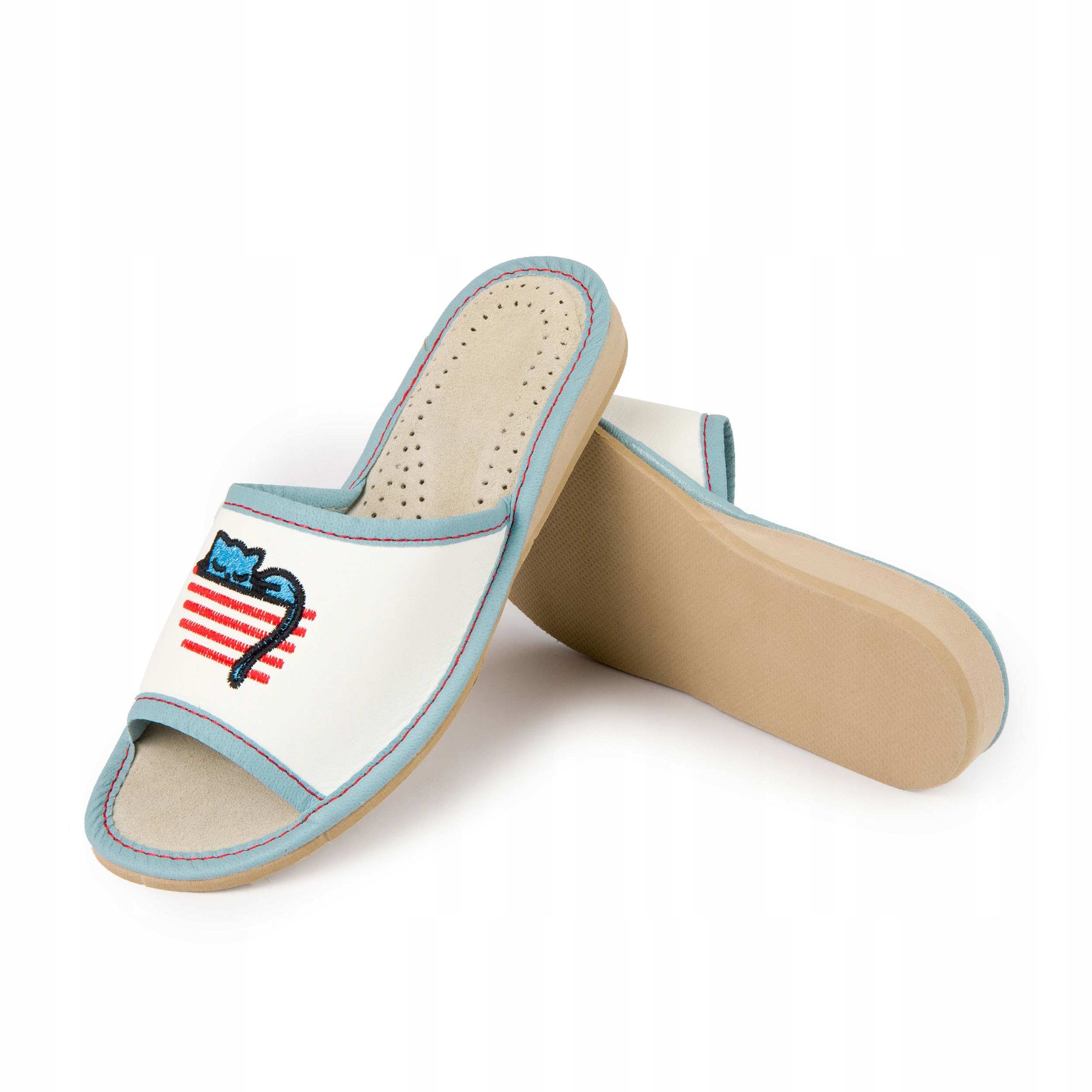 

Klapki damskie po domu kapcie Kotek skóra pantofle