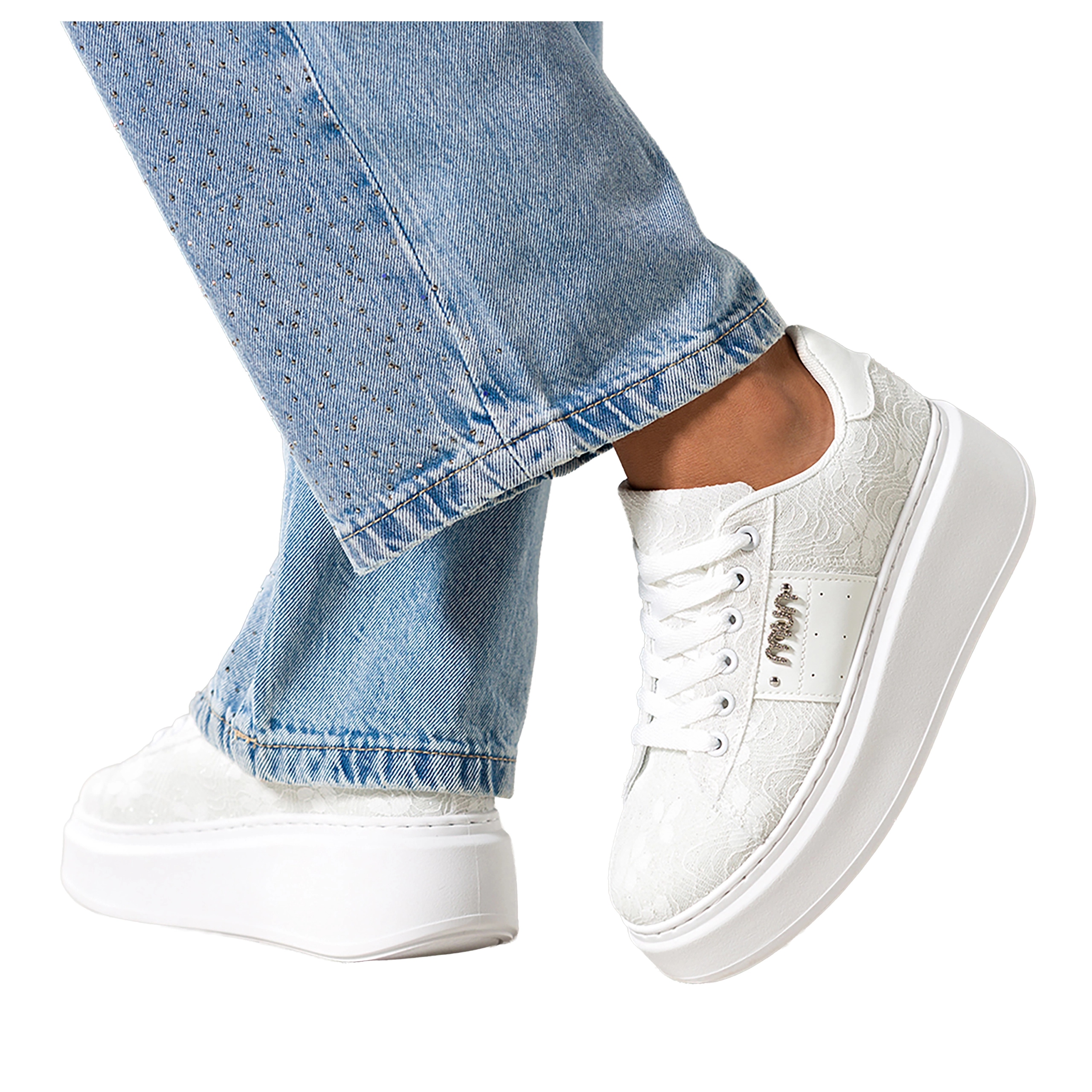 Sneakersy Białe Damskie Na Platformie Creepersy Z Koronką Sznurowane r 38