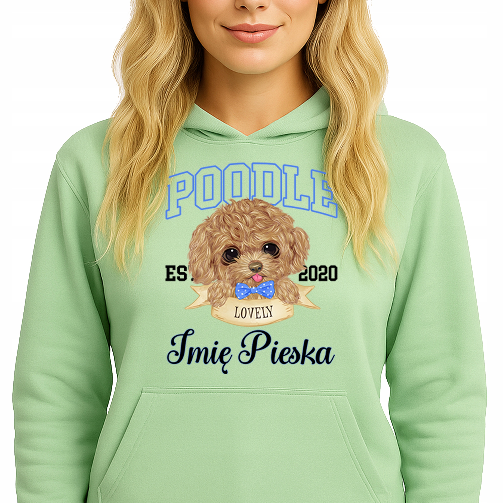 Mikina S Kapucí Zelená Bavlněná Mikina Módní Poodle Jméno Pejska Vel M