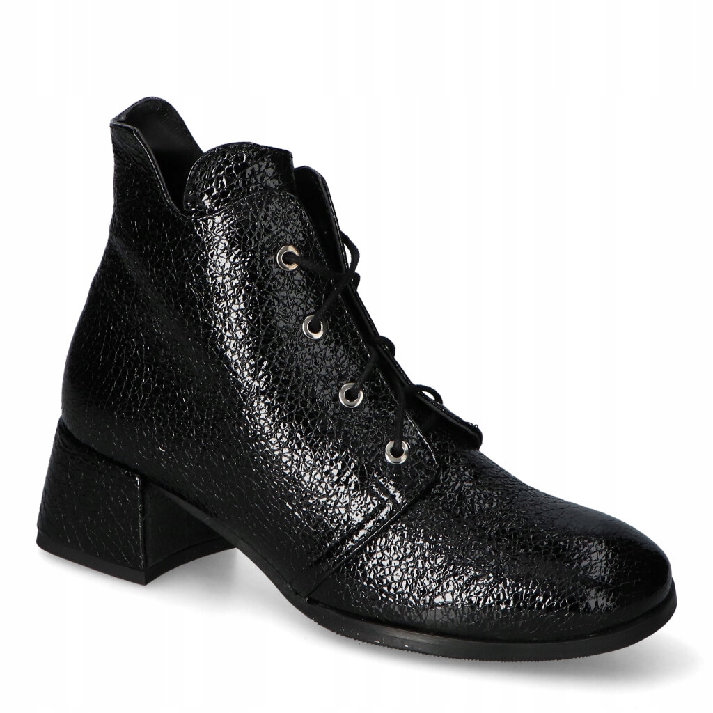 Černé lakované kotníkové Kotníkové Boty Tuomo 1905, velikost 38