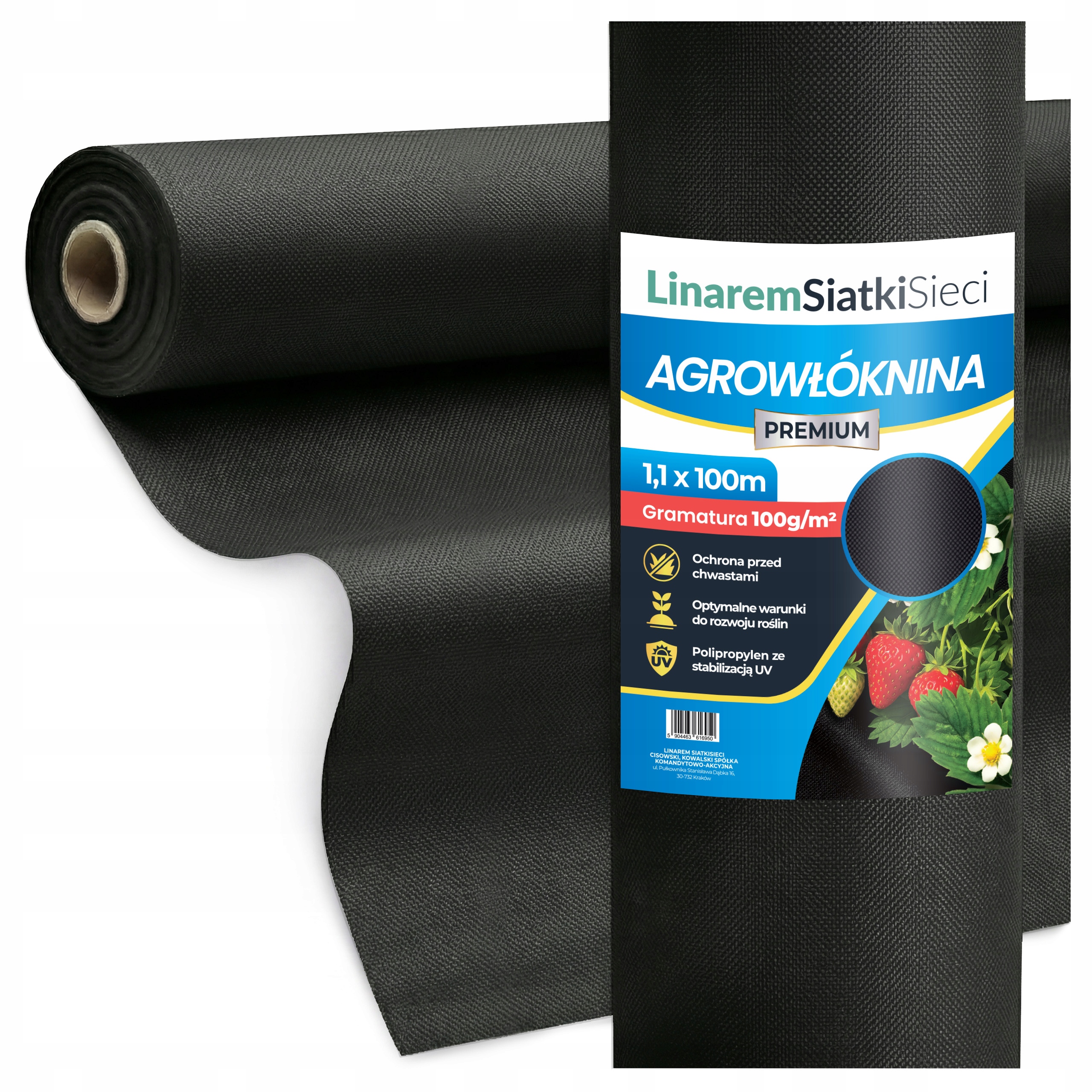 Agrowłóknina czarna 1,1x100m Premium gruba 100g/m2 mata antychwastowa Uv 3%