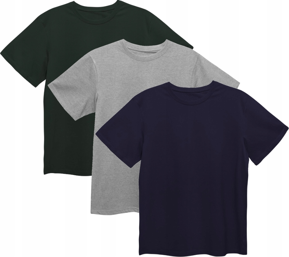 KOSZULKA MĘSKA T-SHIRT BAWEŁNIANY SPORTOWA ZIELONY SZARY GRANATOWY 3szt. M
