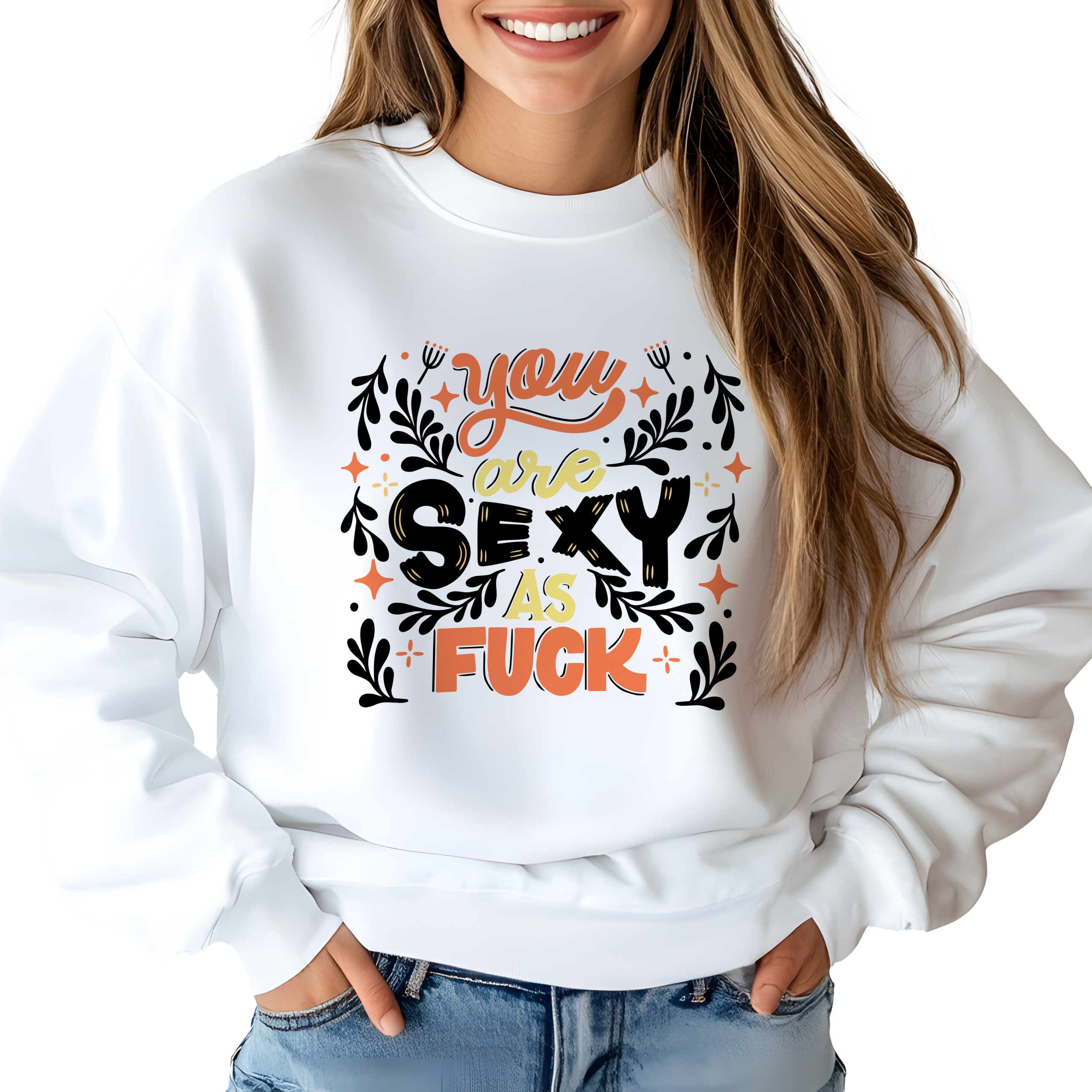 Mikina Bílá Sexy As Fuck Zábavné vzory jako Dárek Velikost M