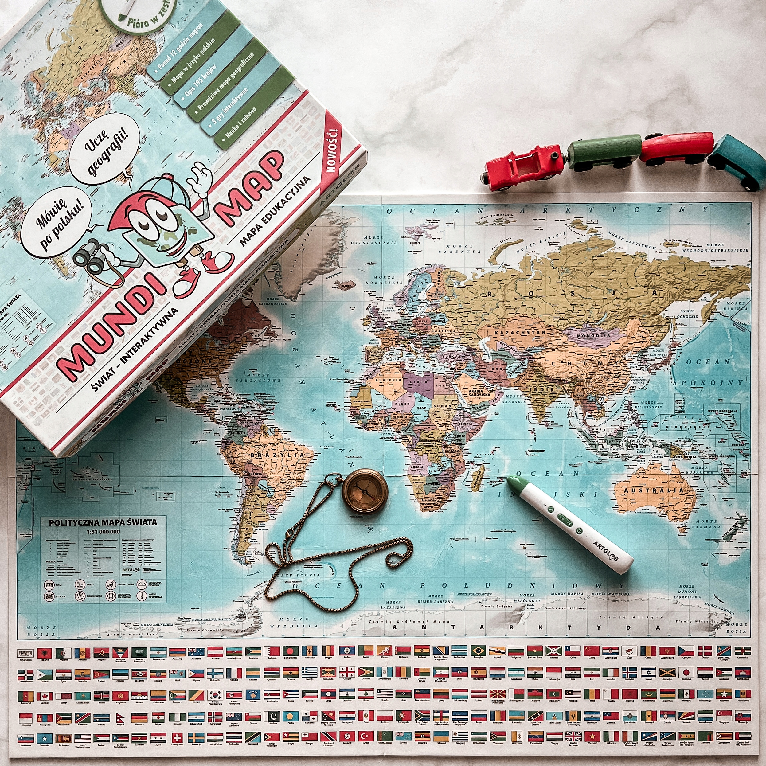 MundiMap INTERAKTYWNA MAPA ŚWIATA + PIÓRO edukacyjna dla dzieci z ARTGLOB Region Świat