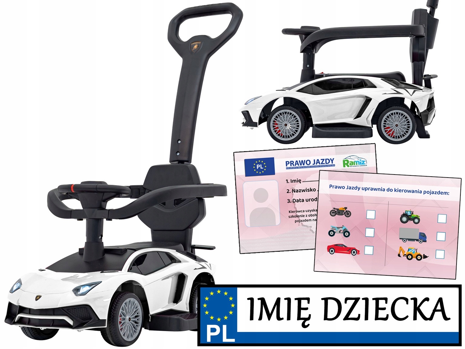 Chodzik Pchacz Lamborghini Aventador Sv pchacze dla dzieci Długa Rączka