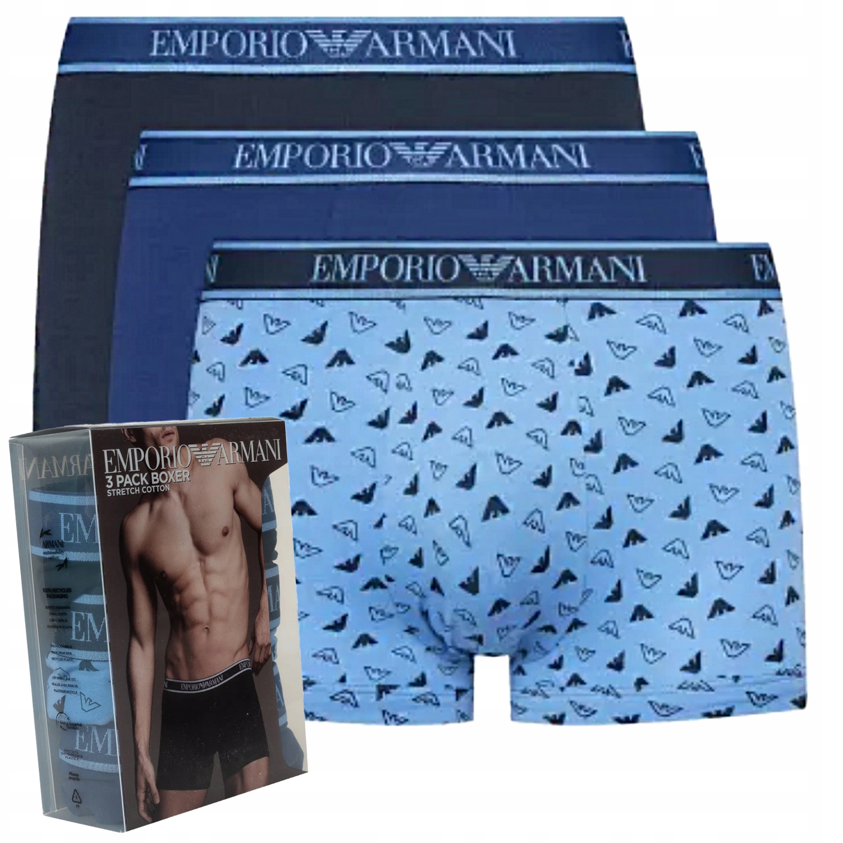 Emporio Armani boxerky slipy pánské 3ks mix černé, modré, námořnická modrá M