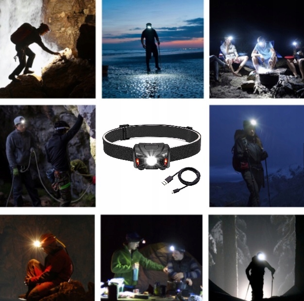 LATARKA LED CZOŁOWA CZOŁÓWKA USB AKUMULATOROWA Zasilanie akumulatorowe